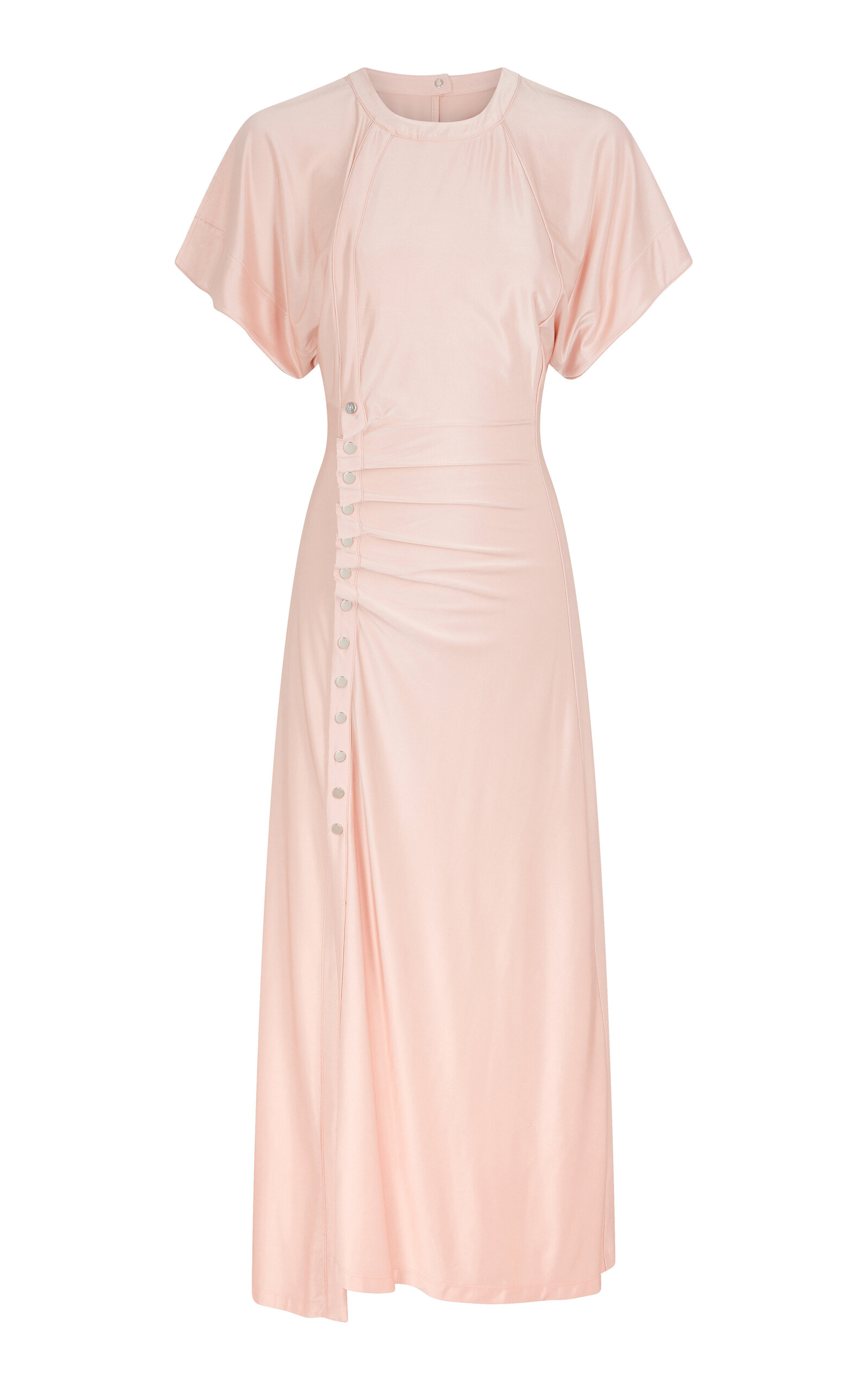 Rabanne Women's Jersey Flutter-sleeve Asymmetric Drape Midi Dress In Pink