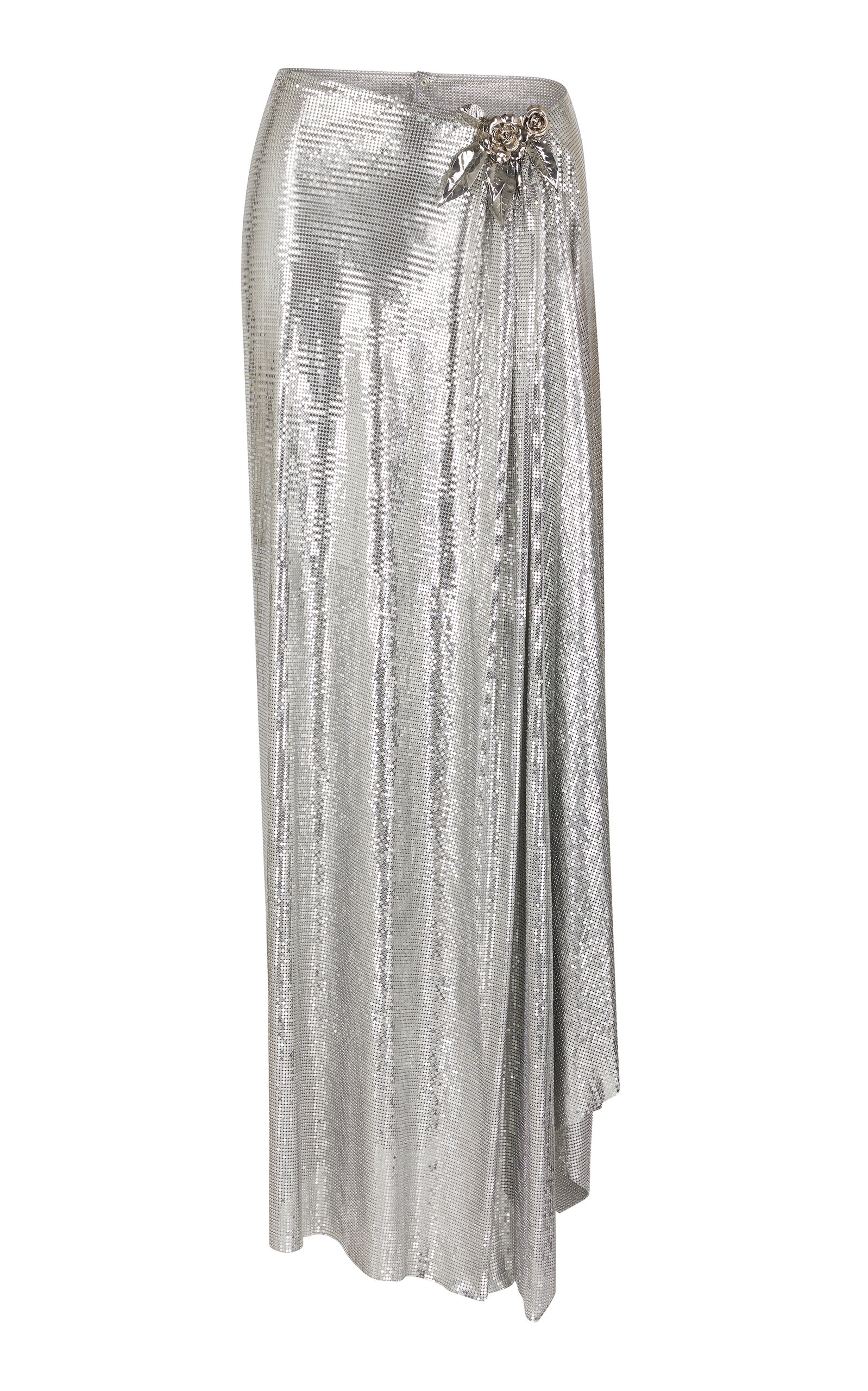 Shop Rabanne Metallic Mesh Midi Skirt In Silver