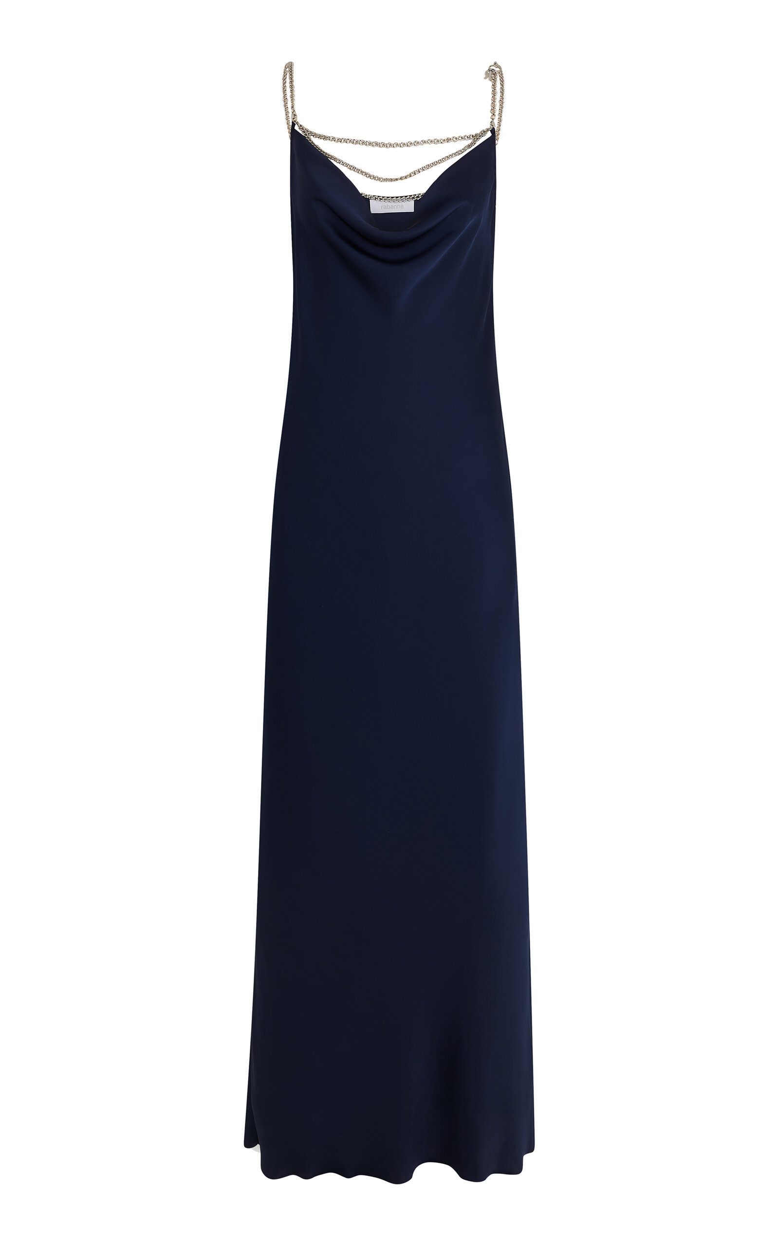 Rabanne Chain Strap Satin Finish Floor-length Dress In Navy