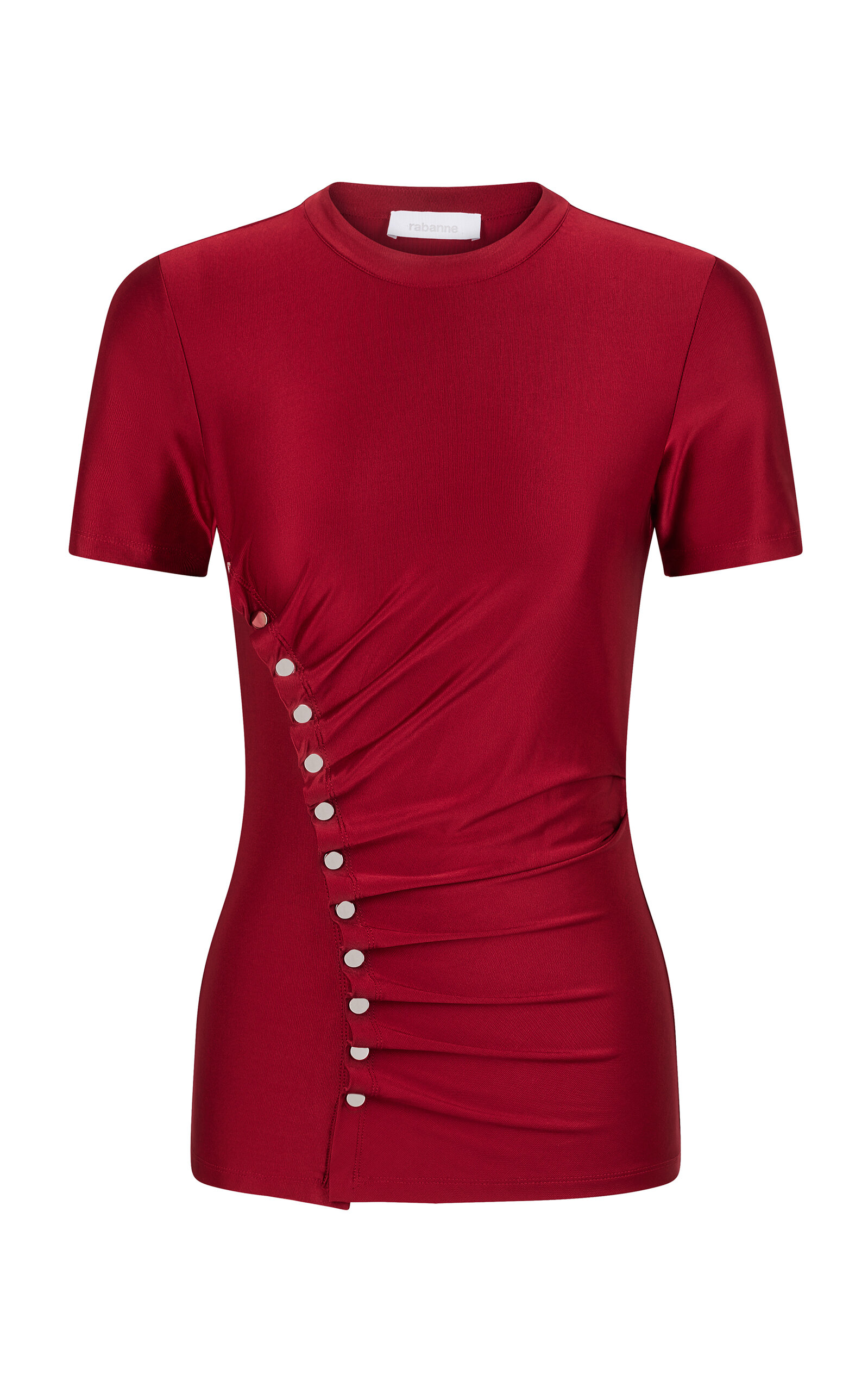 Shop Rabanne Gathered Satin Jersey Top In Red