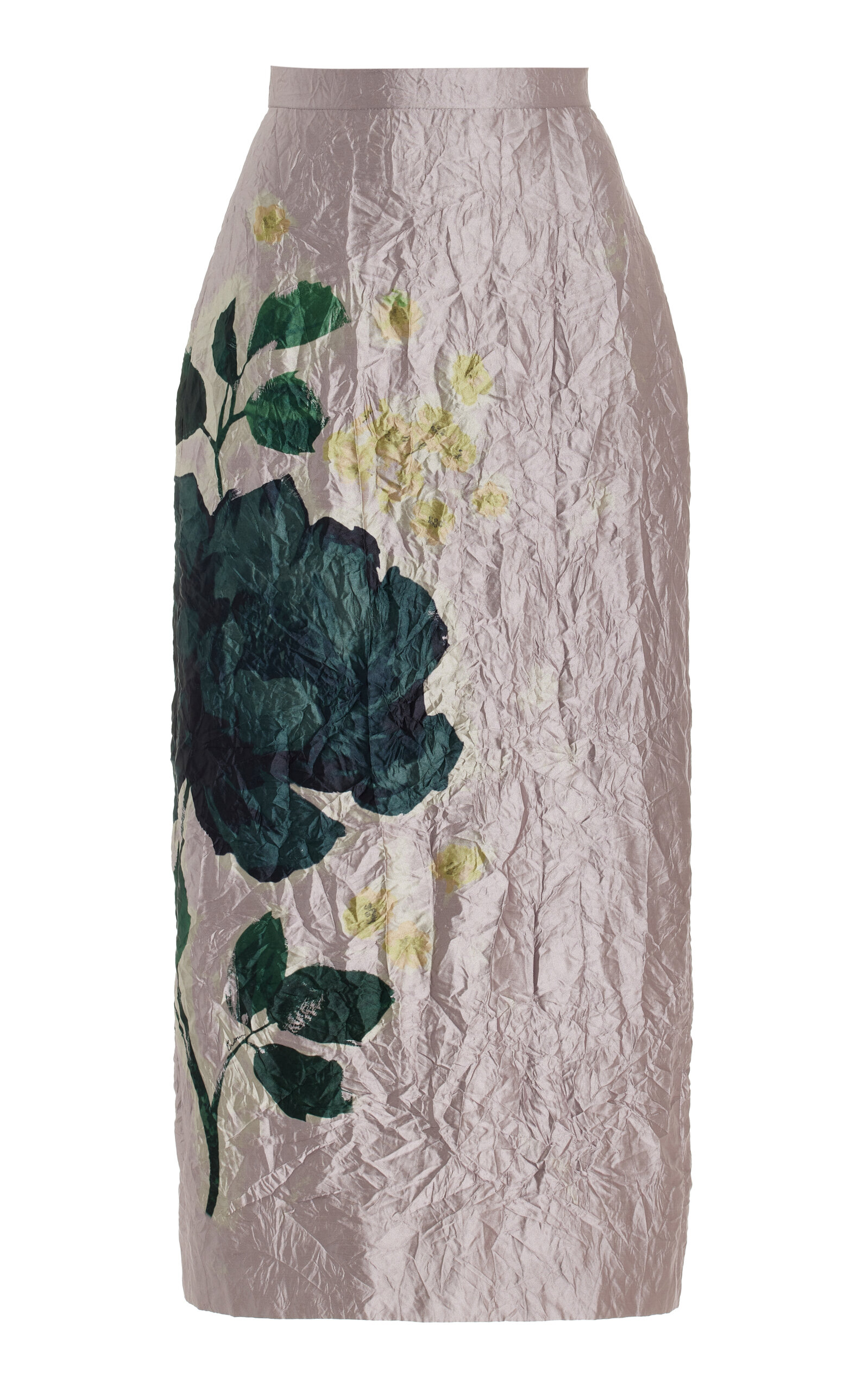 Shop Erdem Floral Crinkled Satin Midi Skirt In Multi