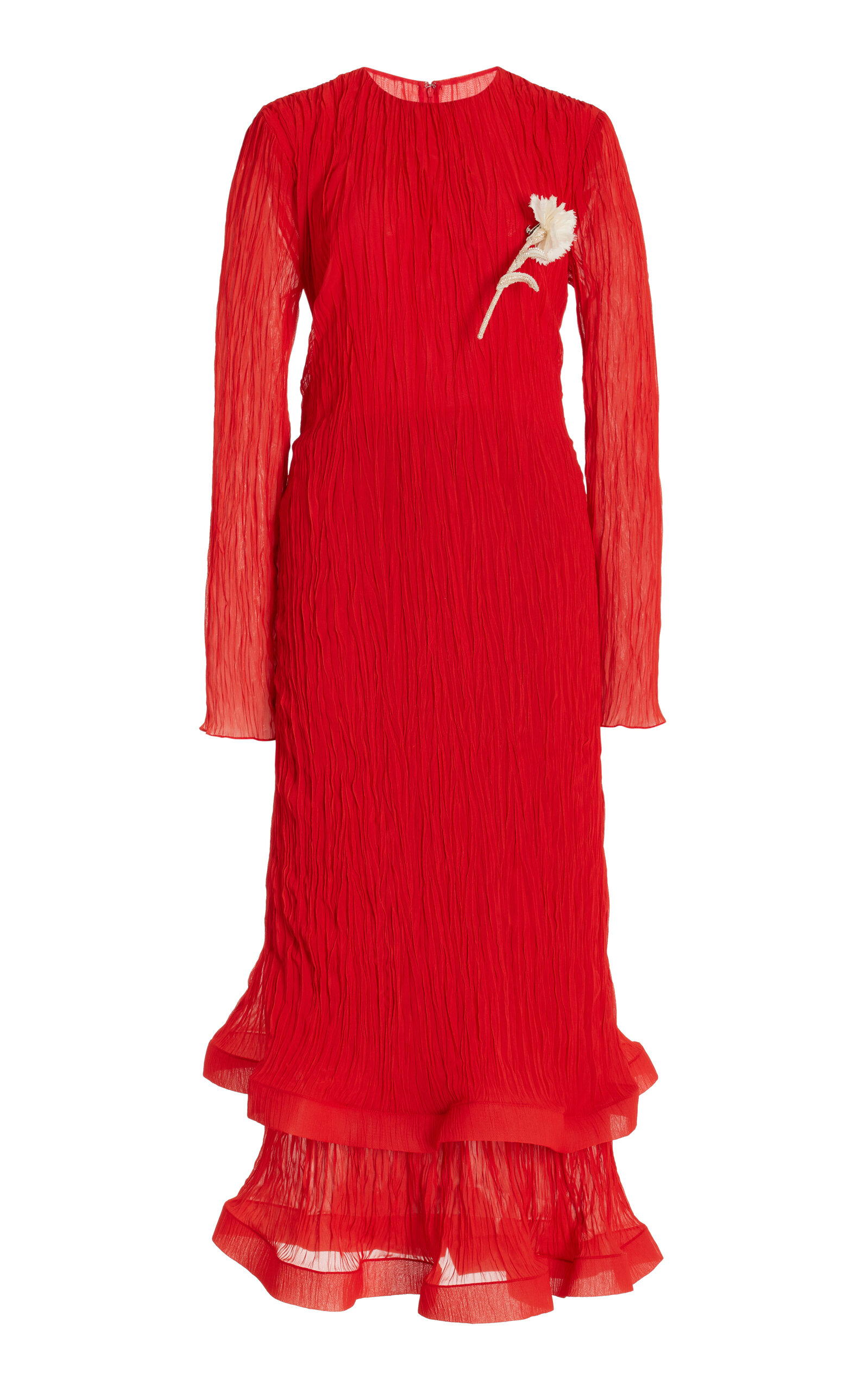 Erdem Red Long-sleeved Midi Dress In Red