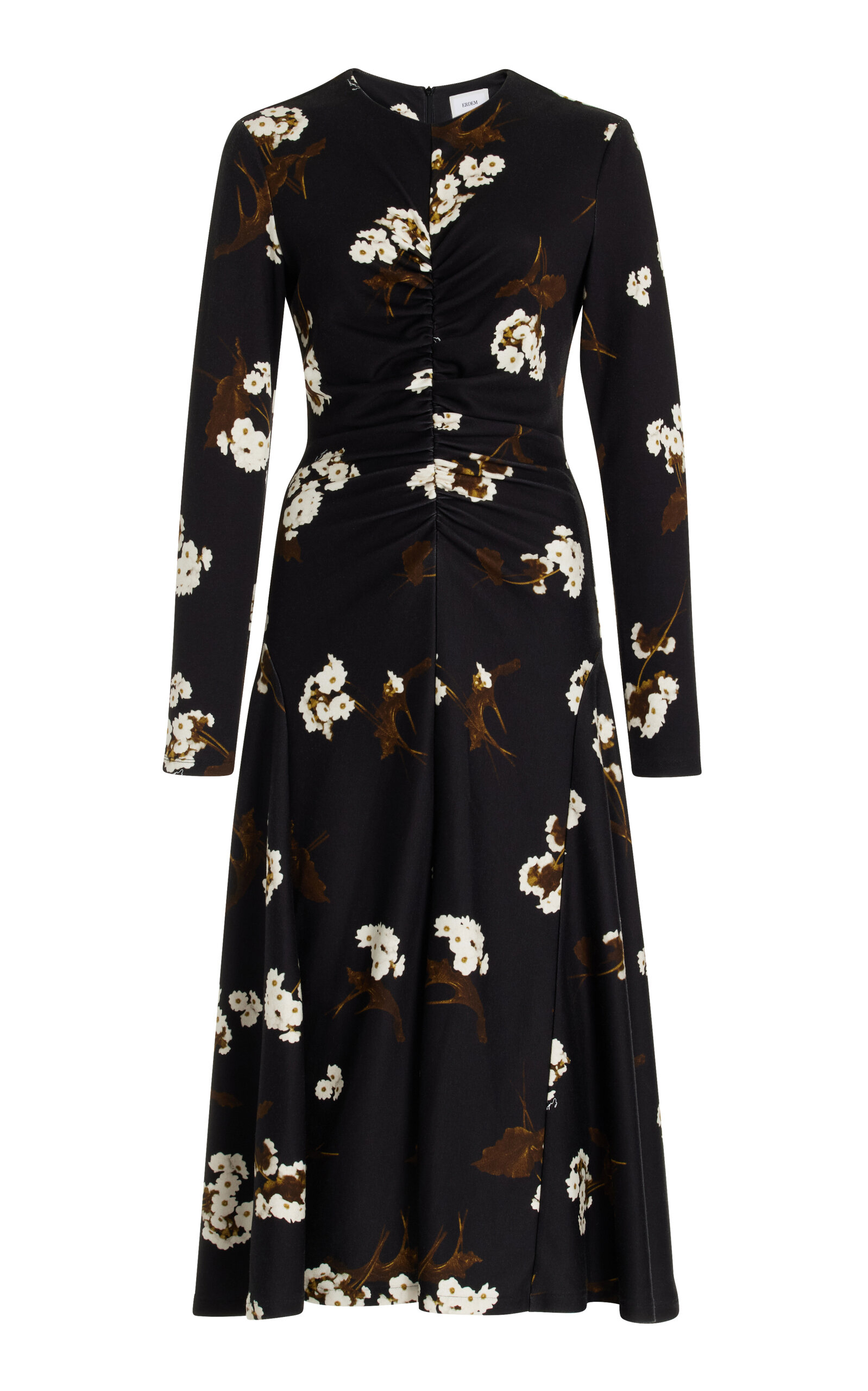 Shop Erdem Ruched Stretch-crepe Midi Dress In Black