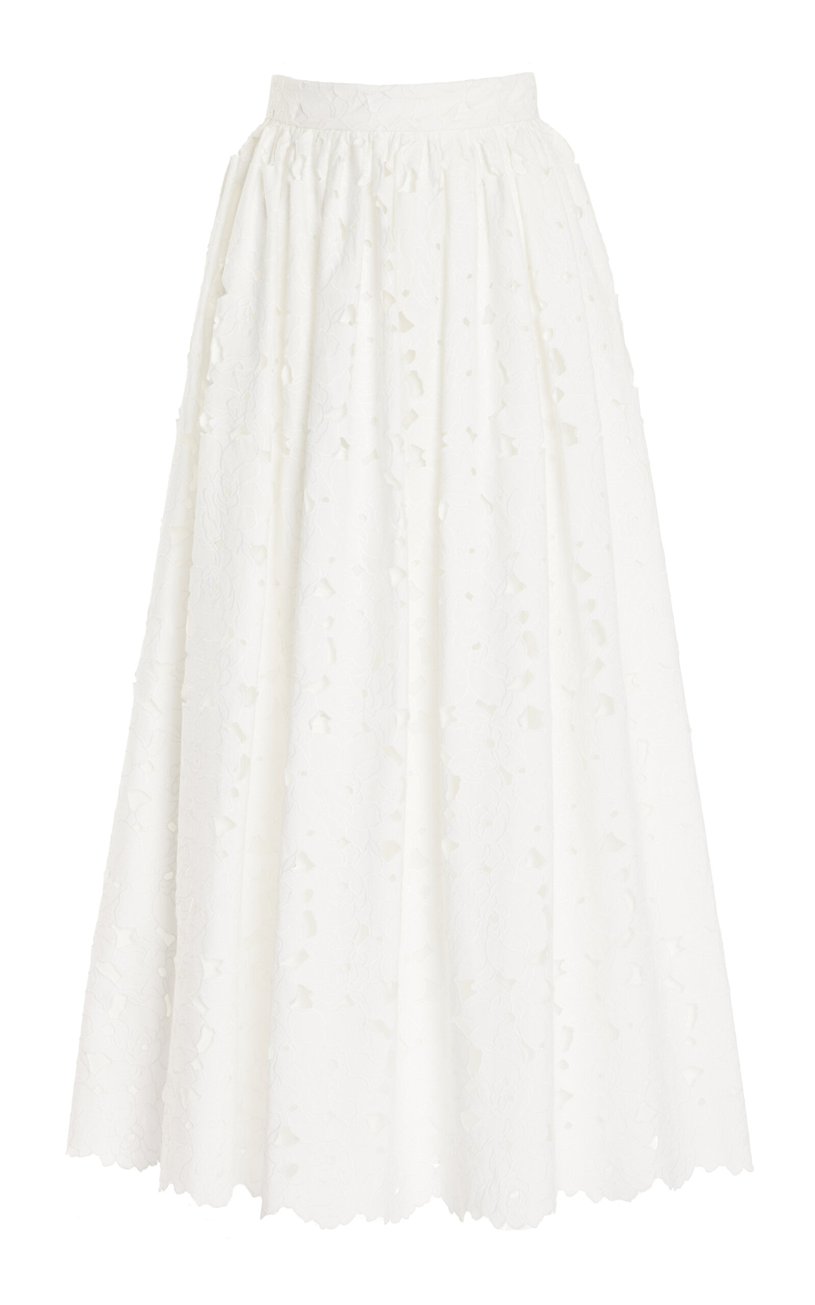 Erdem Gathered Cotton Broderie Midi Skirt In Ivory