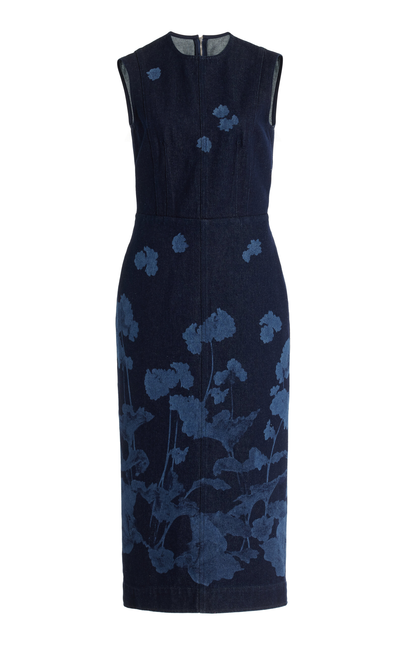 Erdem Elena Floral-print Denim Midi Dress In Navy