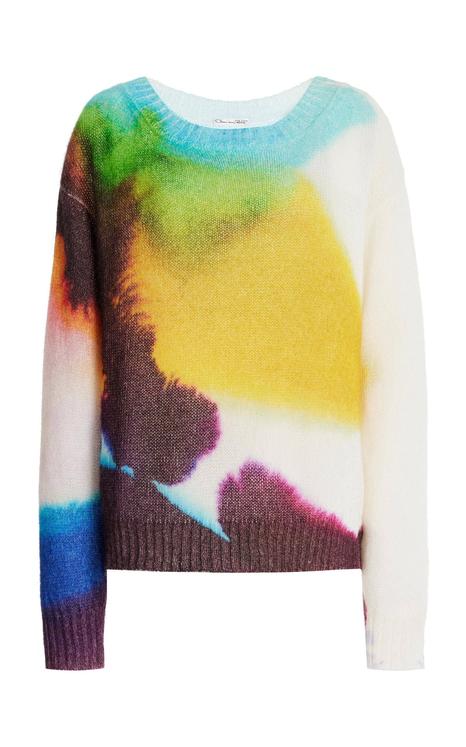 Oscar De La Renta Abstract Watercolor Mohair Wool Pullover In Multi