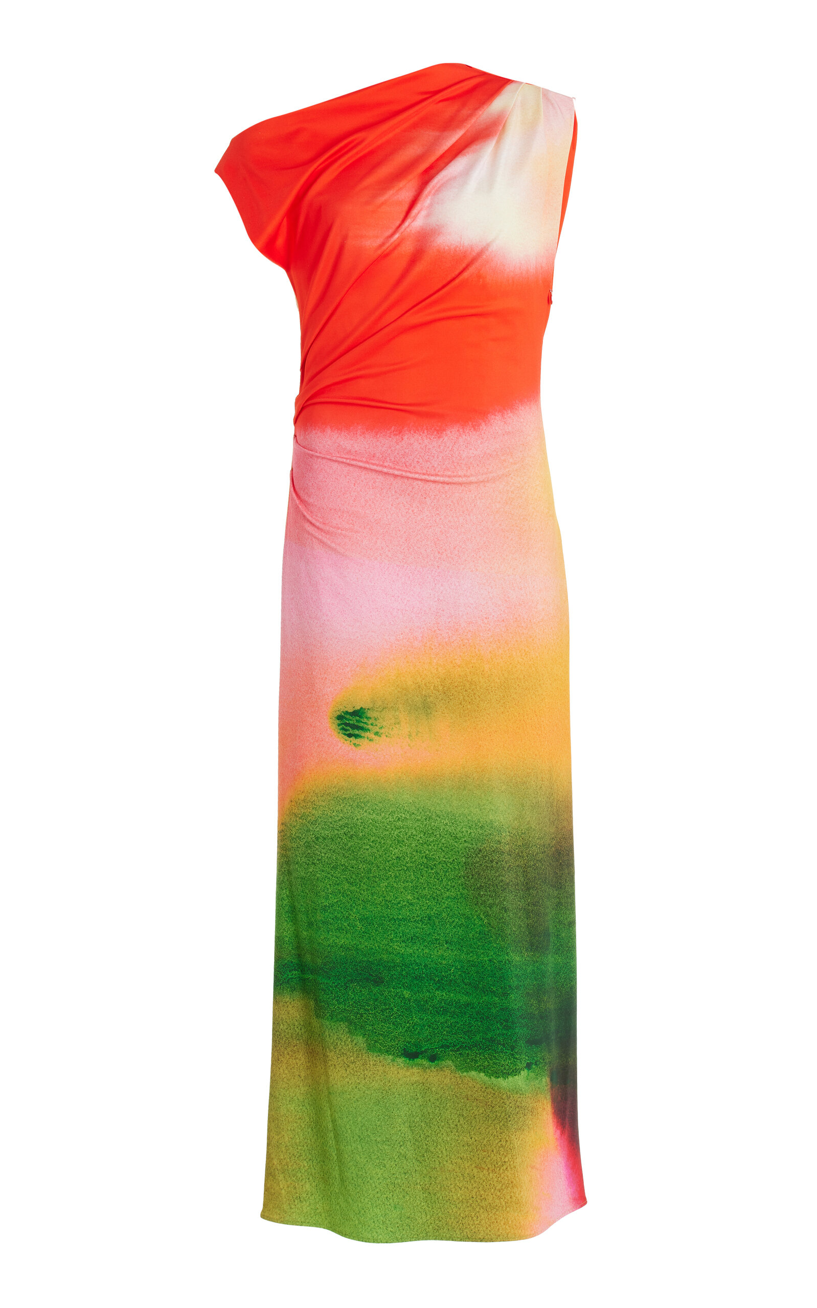 Oscar de la Renta Draped Watercolor-Print Jersey Midi Dress - Multi
