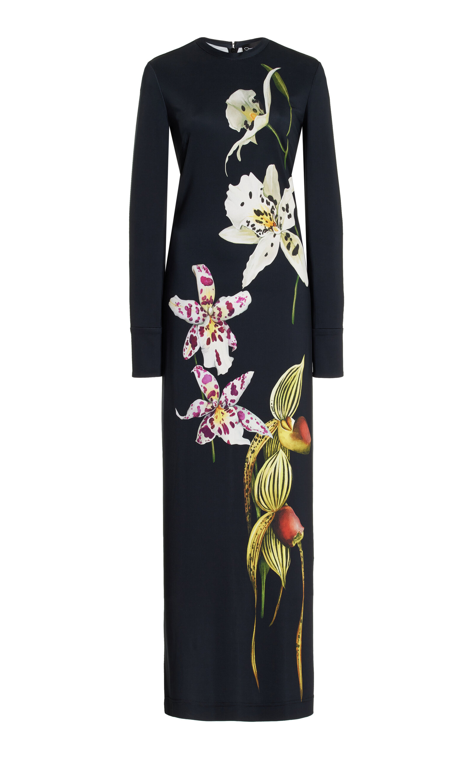Oscar de la Renta Printed Jersey Maxi Dress - Navy