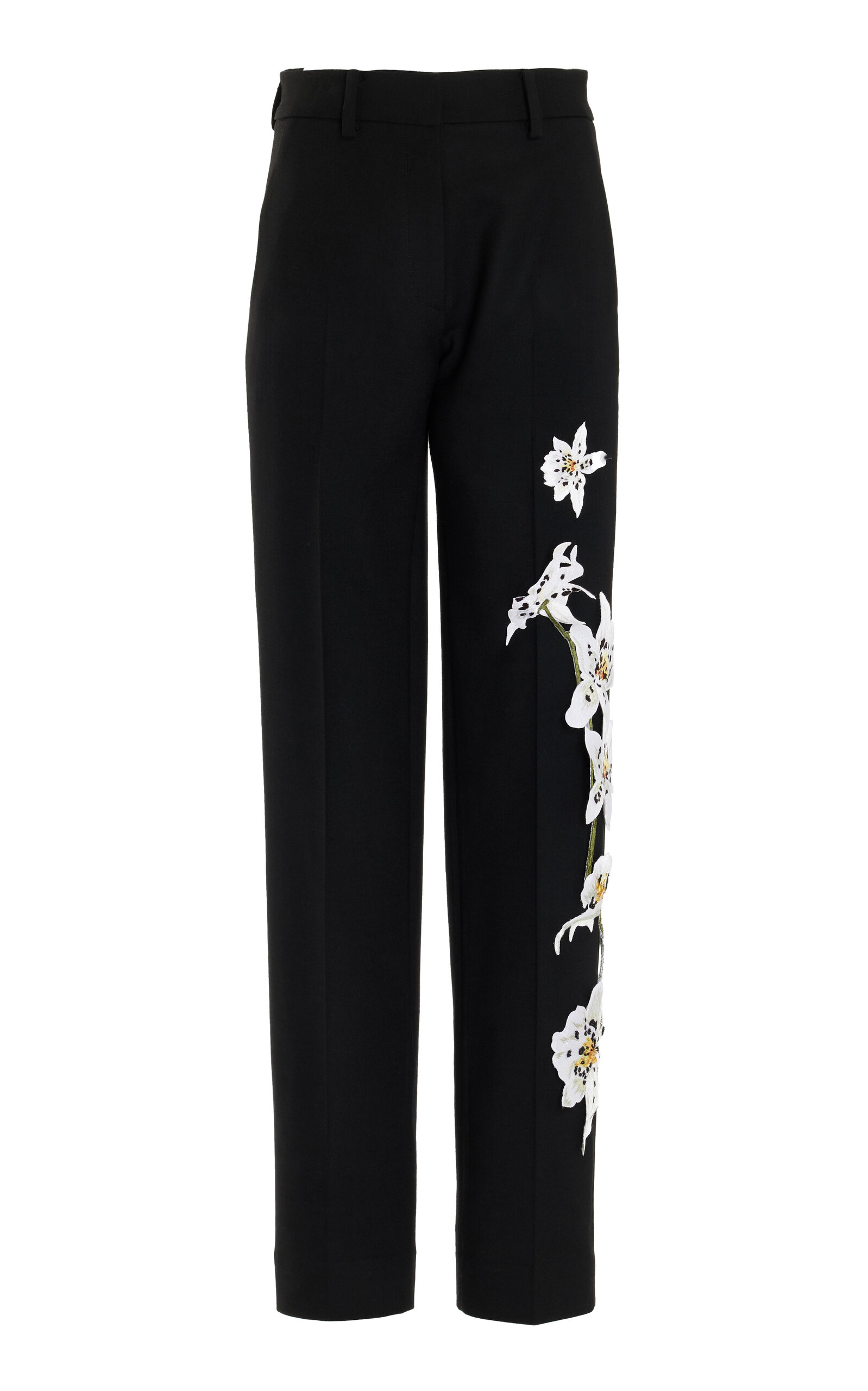 Oscar De La Renta Watercolor Bugle Bead Orchid Embroidered Pant In Black
