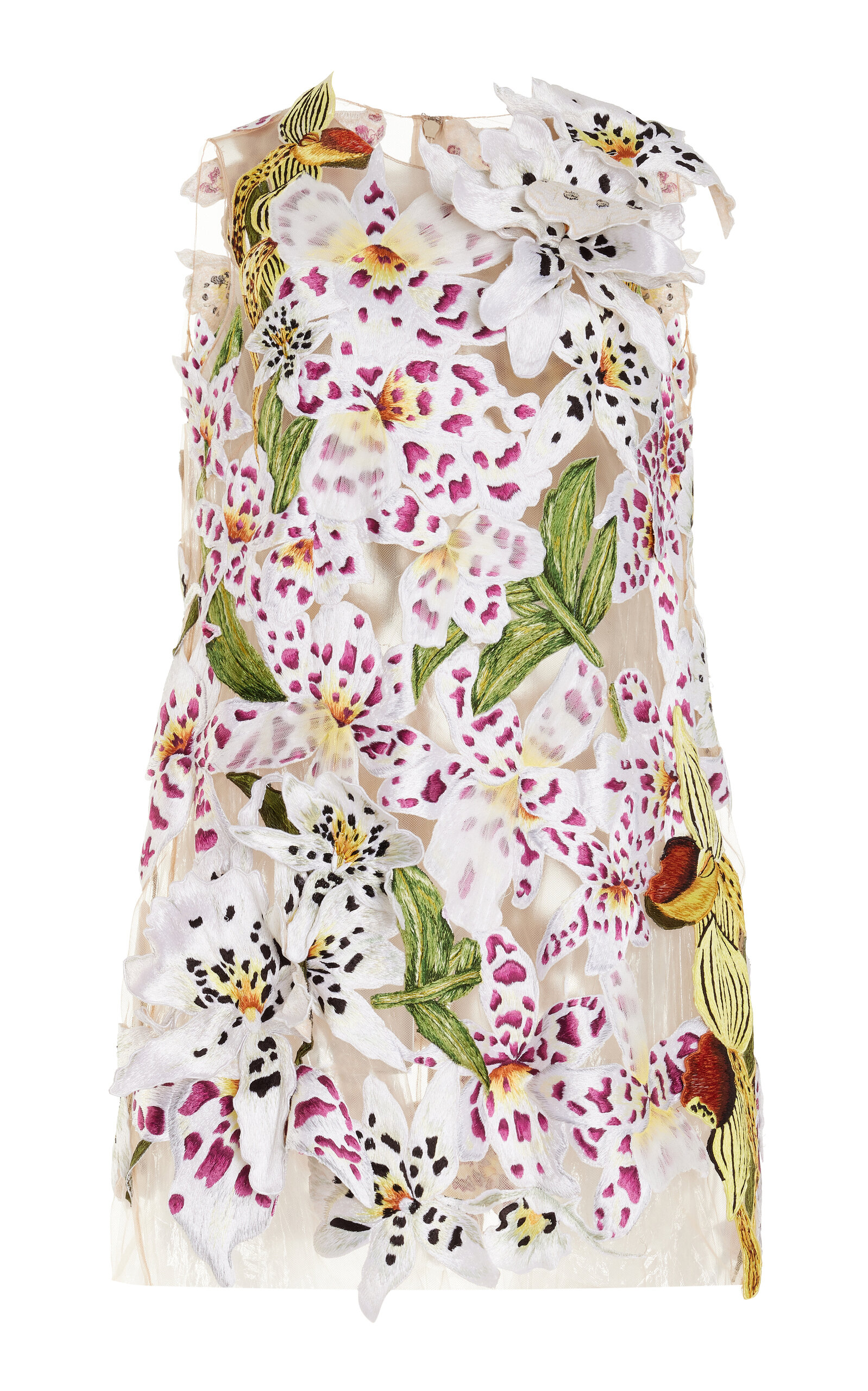 OSCAR DE LA RENTA SLEEVELESS THREADWORK EMBROIDERED SHIFT DRESS