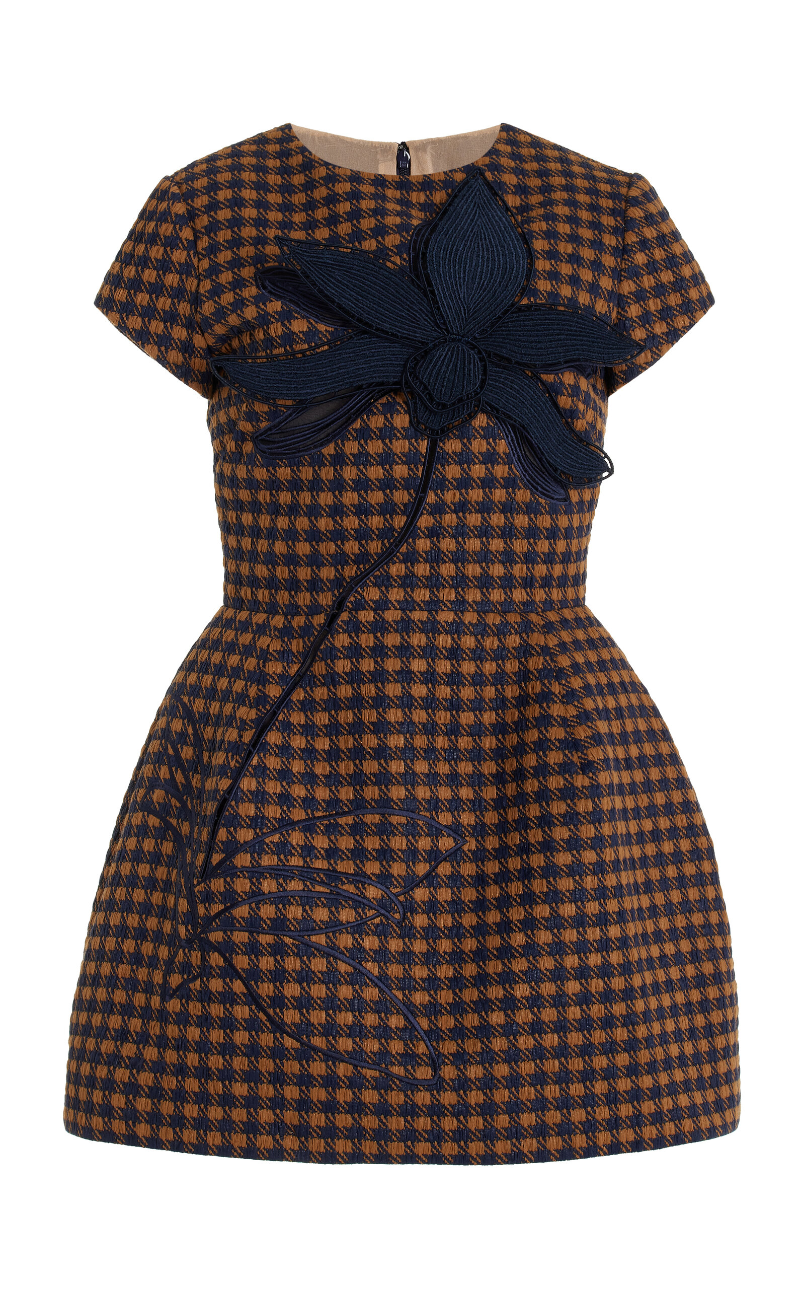 Oscar De La Renta Short Sleeve Small Check Tweed In Plaid