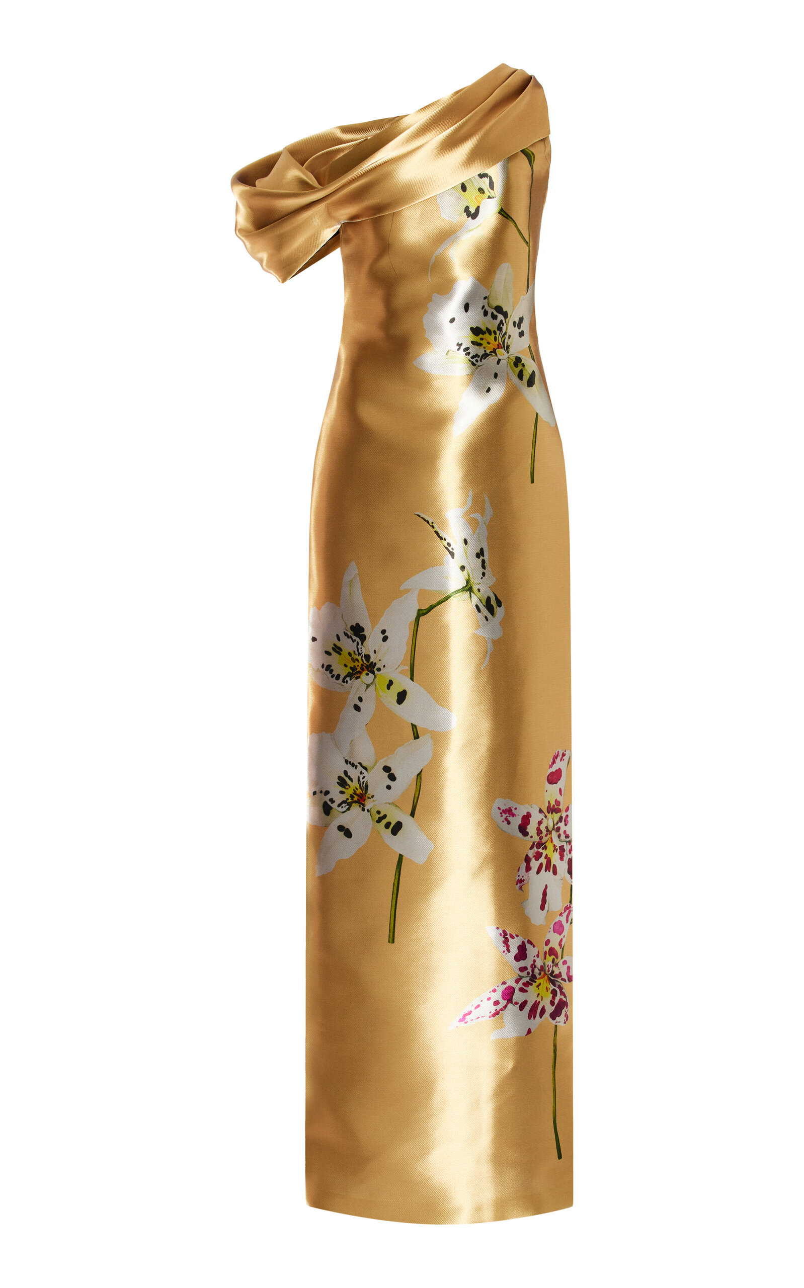 Oscar de la Renta Draped Satin Column Gown - Gold