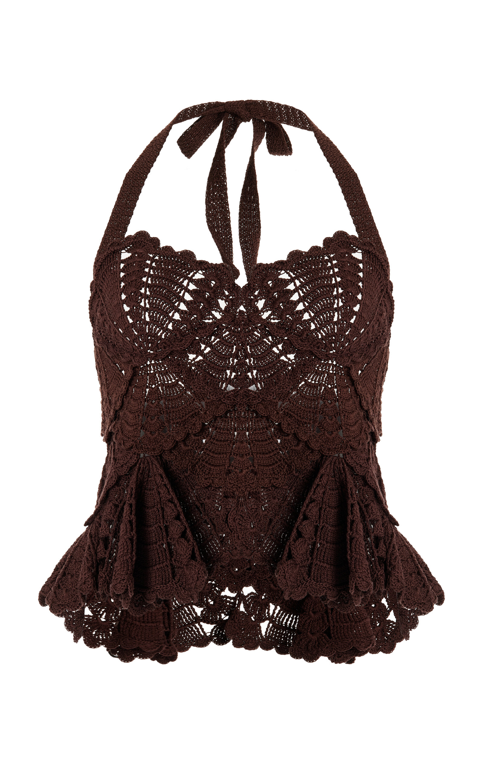 Shop Oscar De La Renta Crocheted Cotton Halter Tank Top In Brown