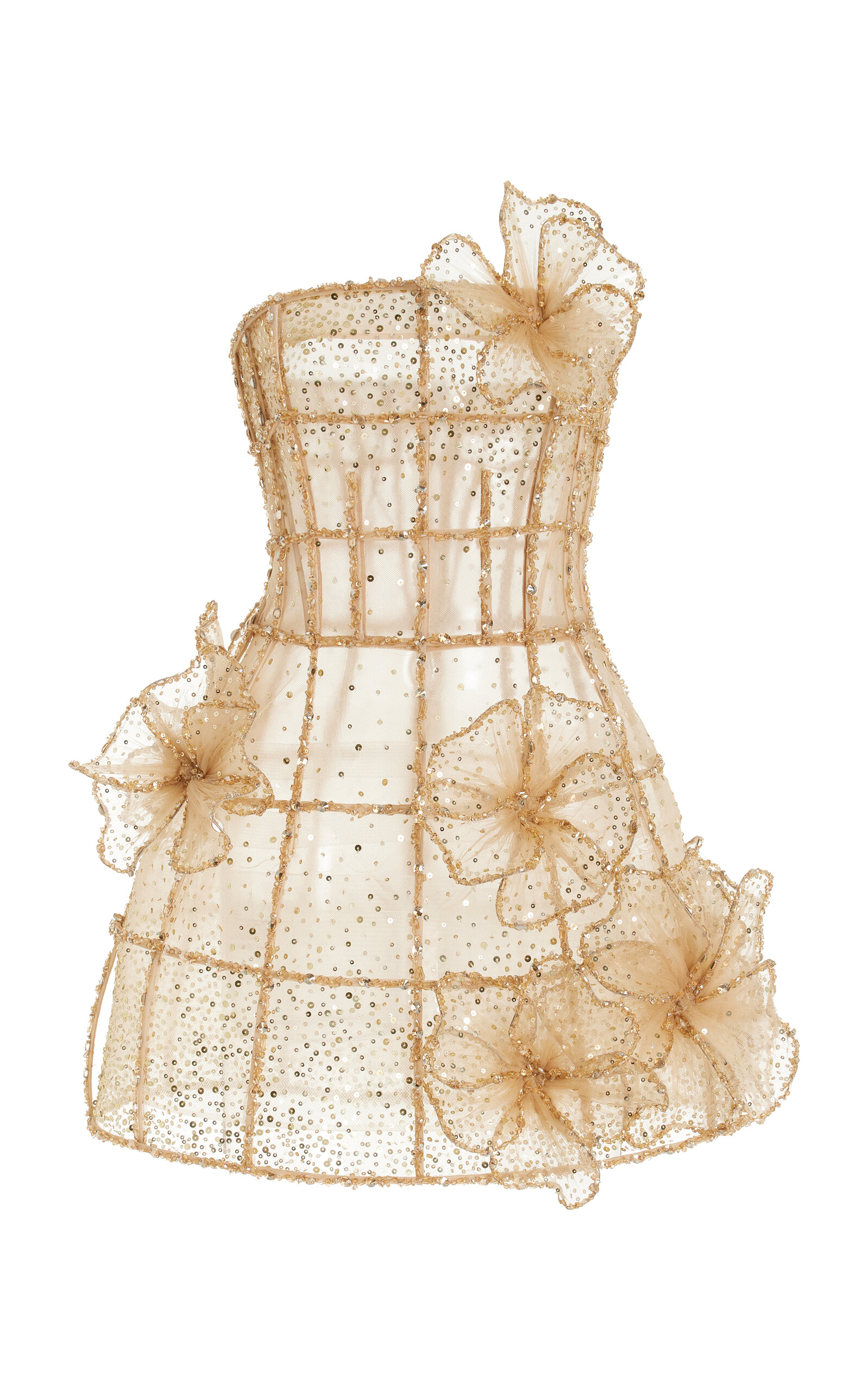 Oscar de la Renta Crystal-Embellished Tulle Mini Dress - Gold
