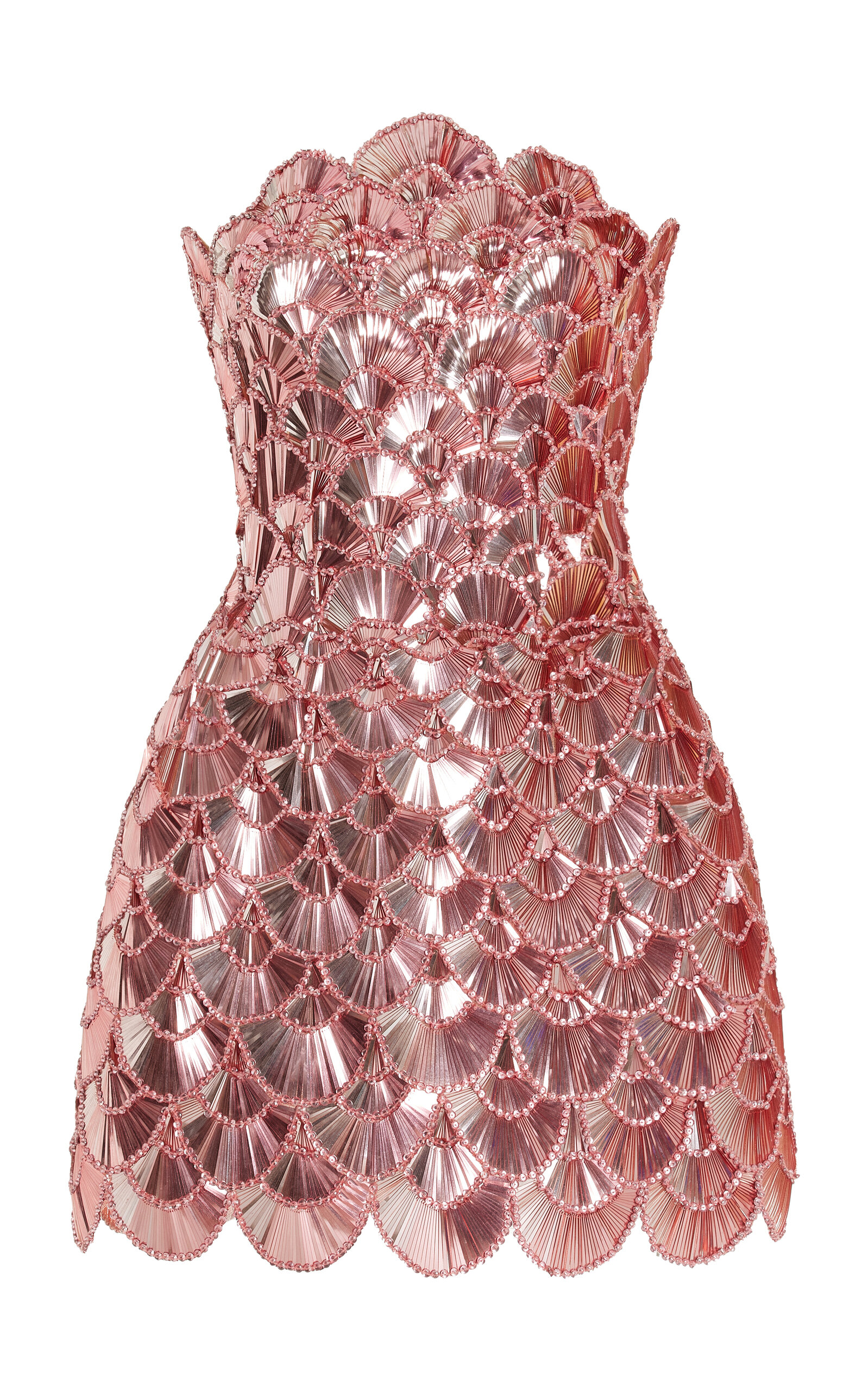 Oscar de la Renta Scalloped Sequin Mini Dress - Pink