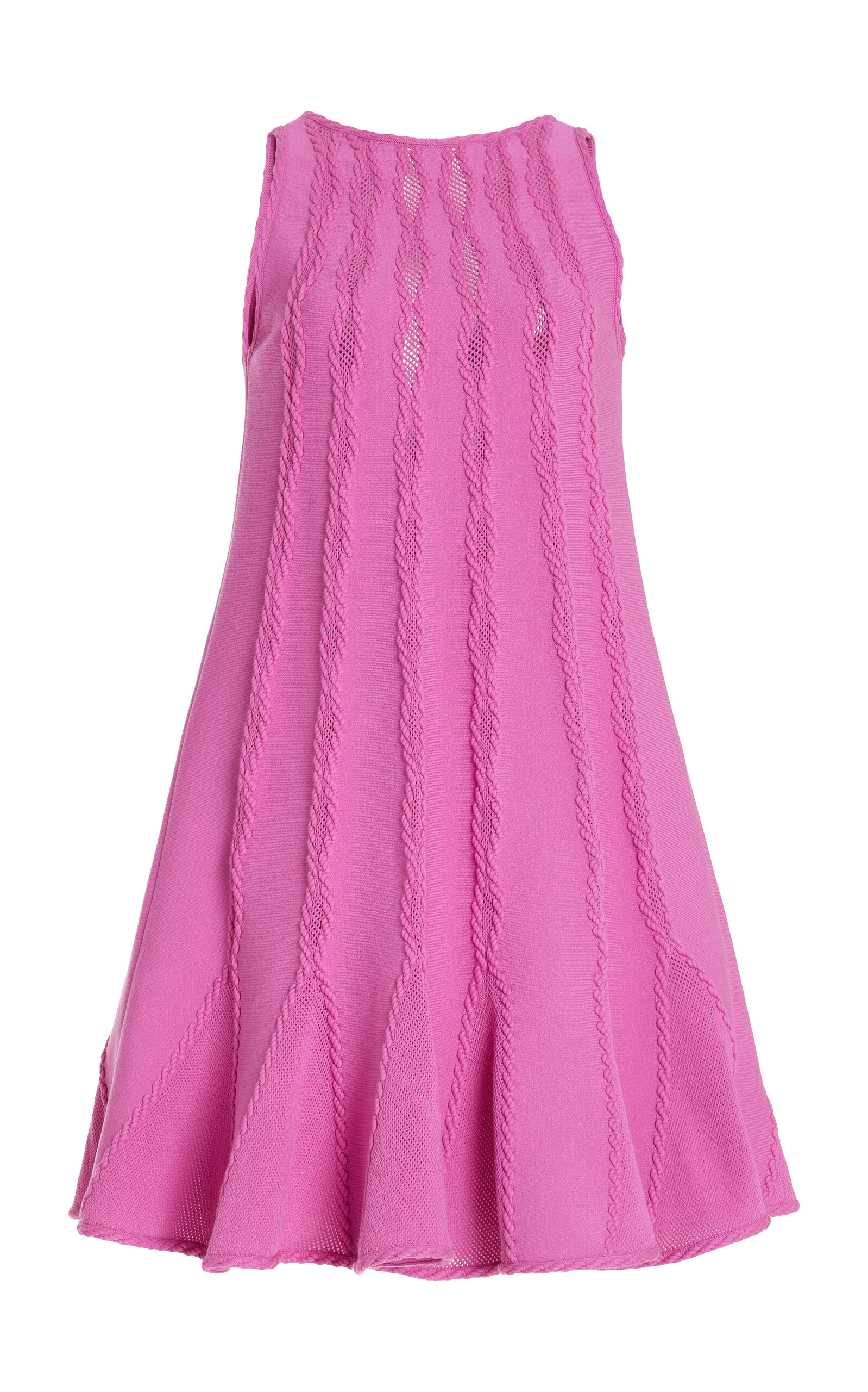 Oscar de la Renta Sleeveless Braid Detail Trapeze Knit Dress - Pink