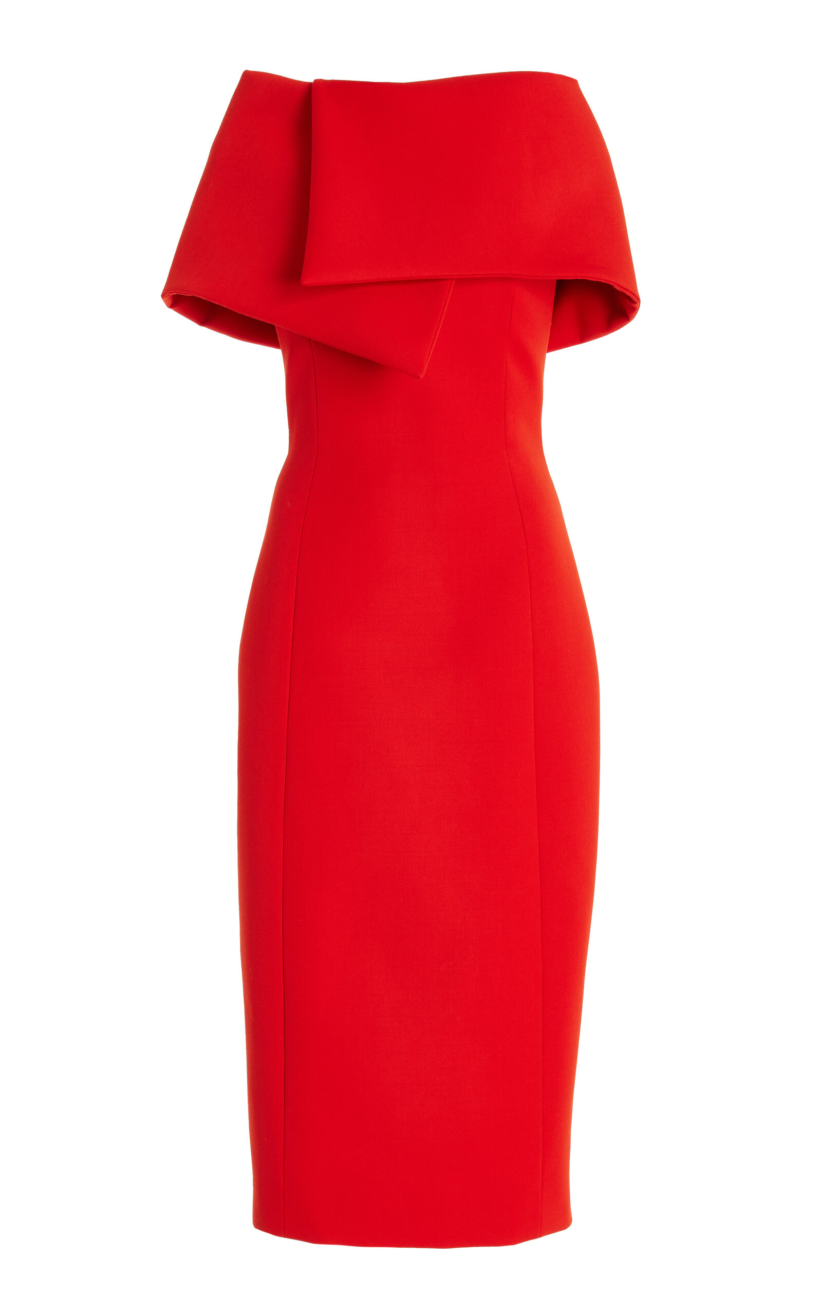 Oscar De La Renta Draped Neck Bonded Wool Tailoring Dress In Orange