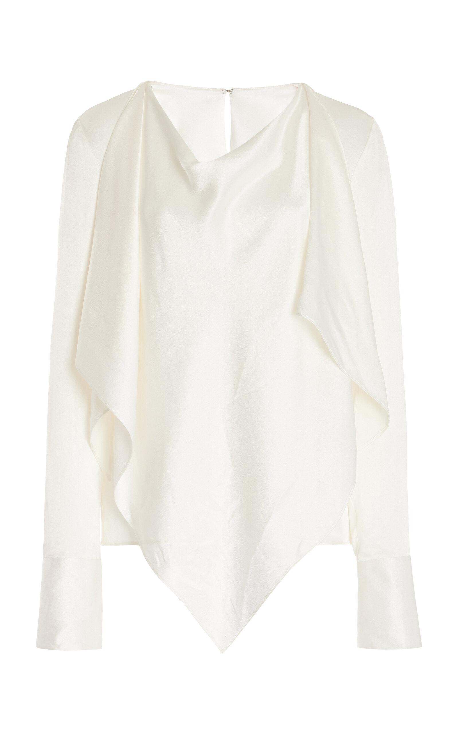 OSCAR DE LA RENTA LONG SLEEVE JEWEL BUTTON DETAIL SILK SATIN BLOUSE 