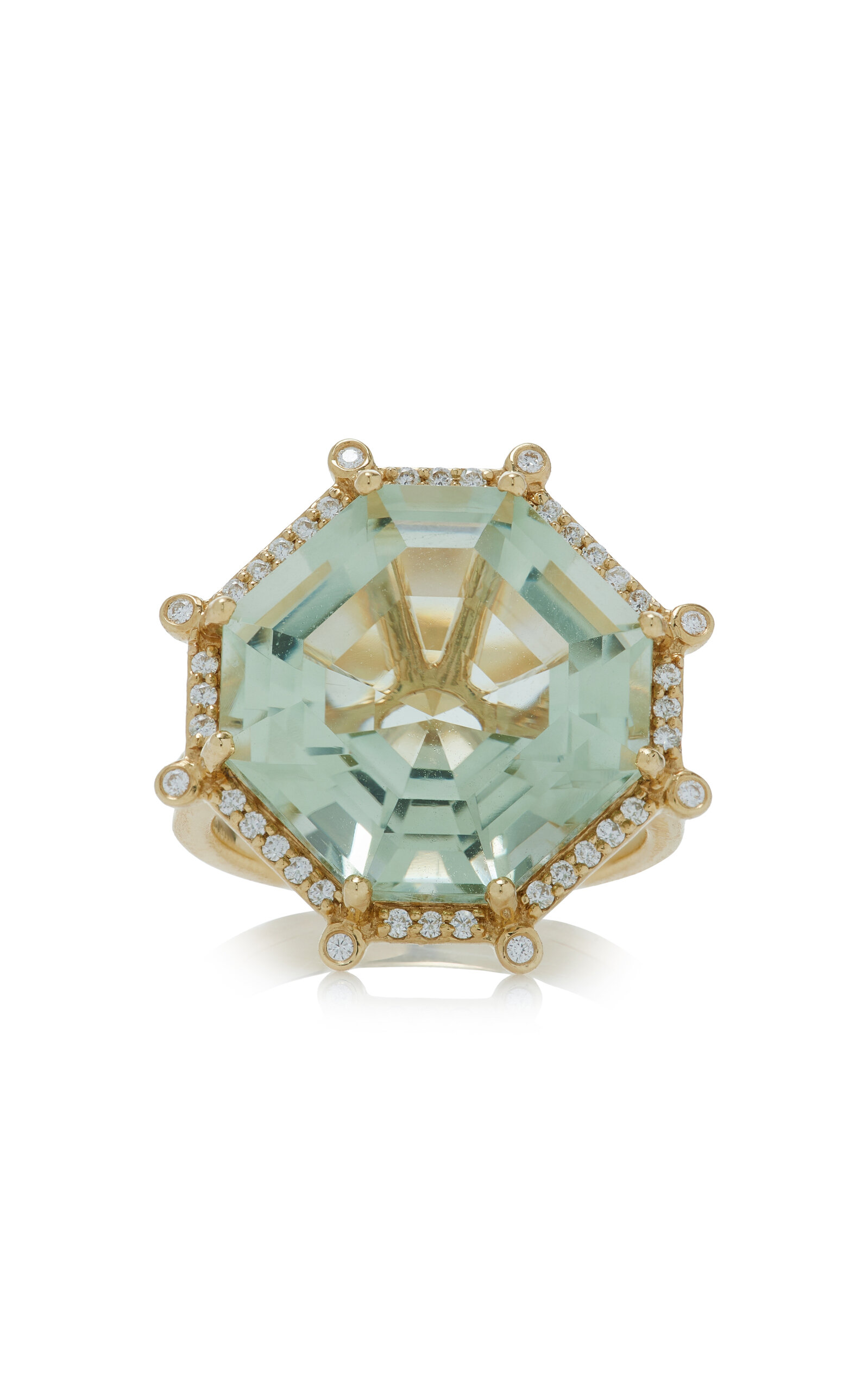 18K Yellow Gold Prasiolite And Diamond Ring
