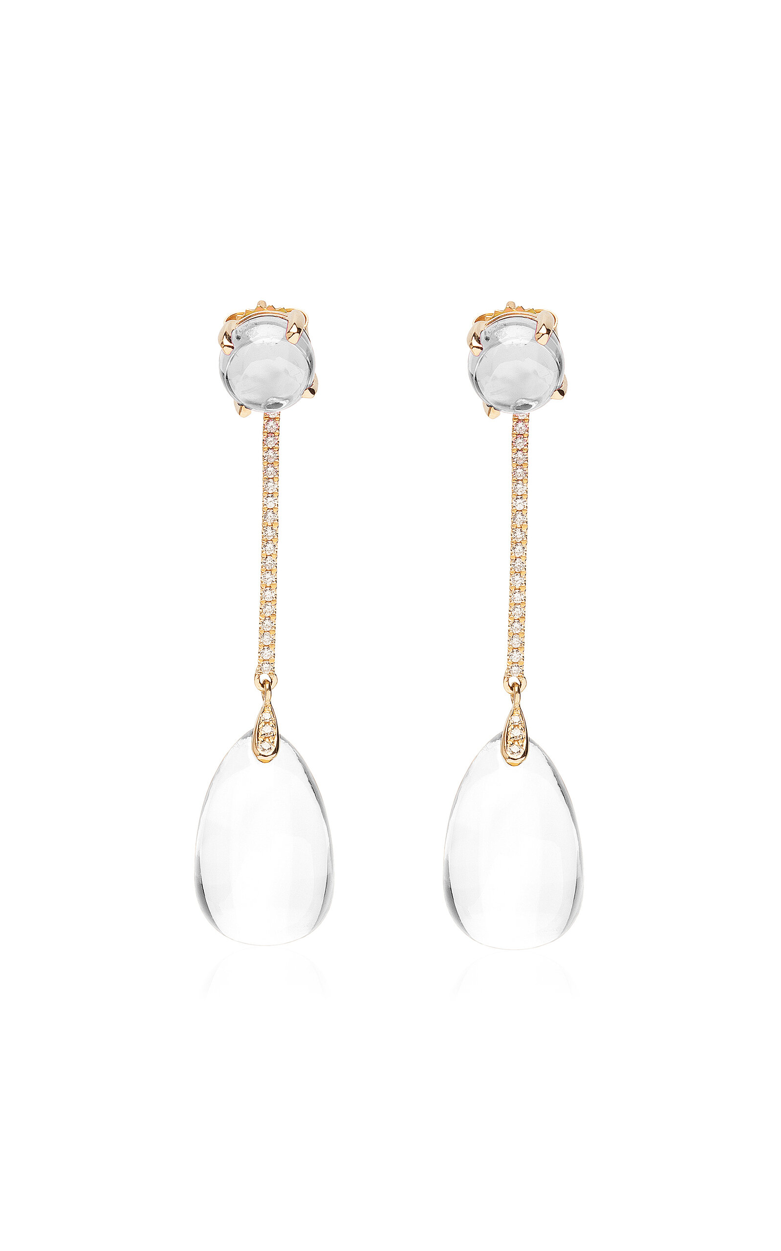 Goshwara 18k Yellow Gold Moon Quartz And Diamond Earrings In Clear