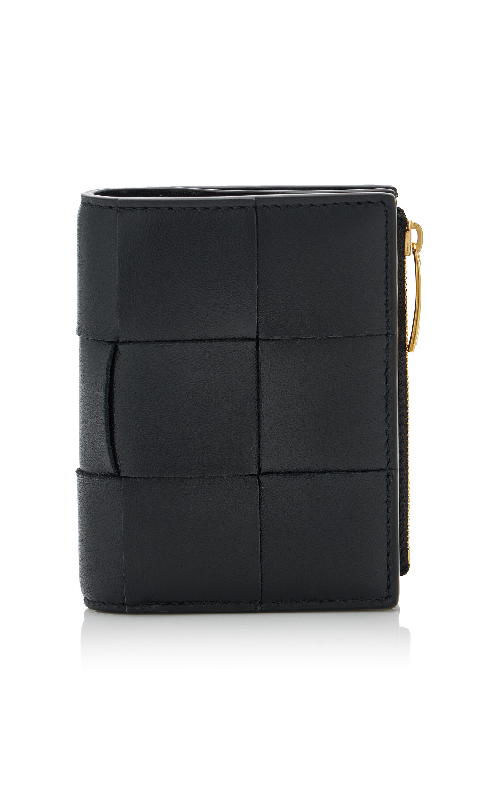 Shop Bottega Veneta Cassette Small Bi-fold Intreccio Leather Wallet In Black