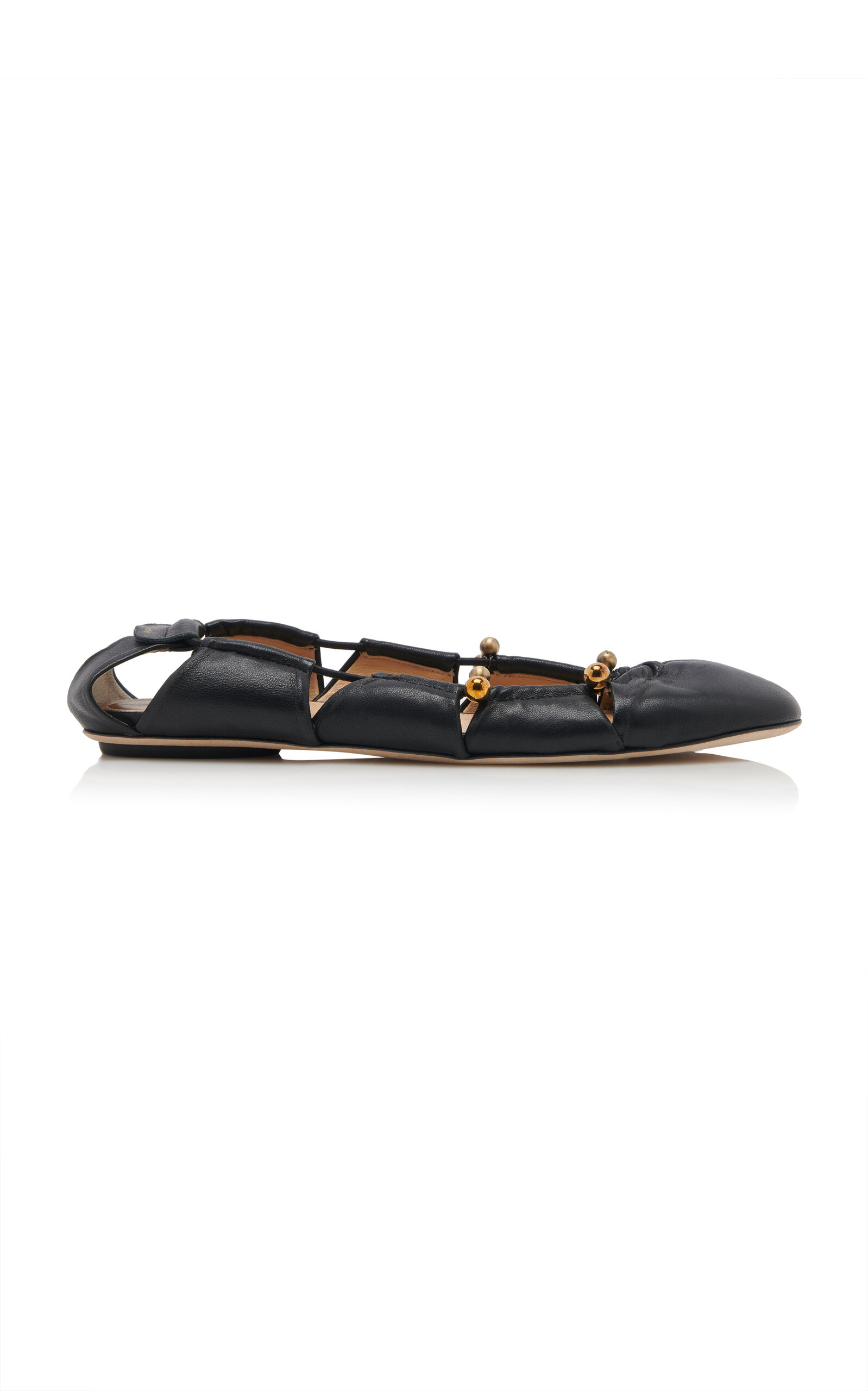 Chloé Luna Ballerinas With Gold-tone Accents And Pleated Design In Black