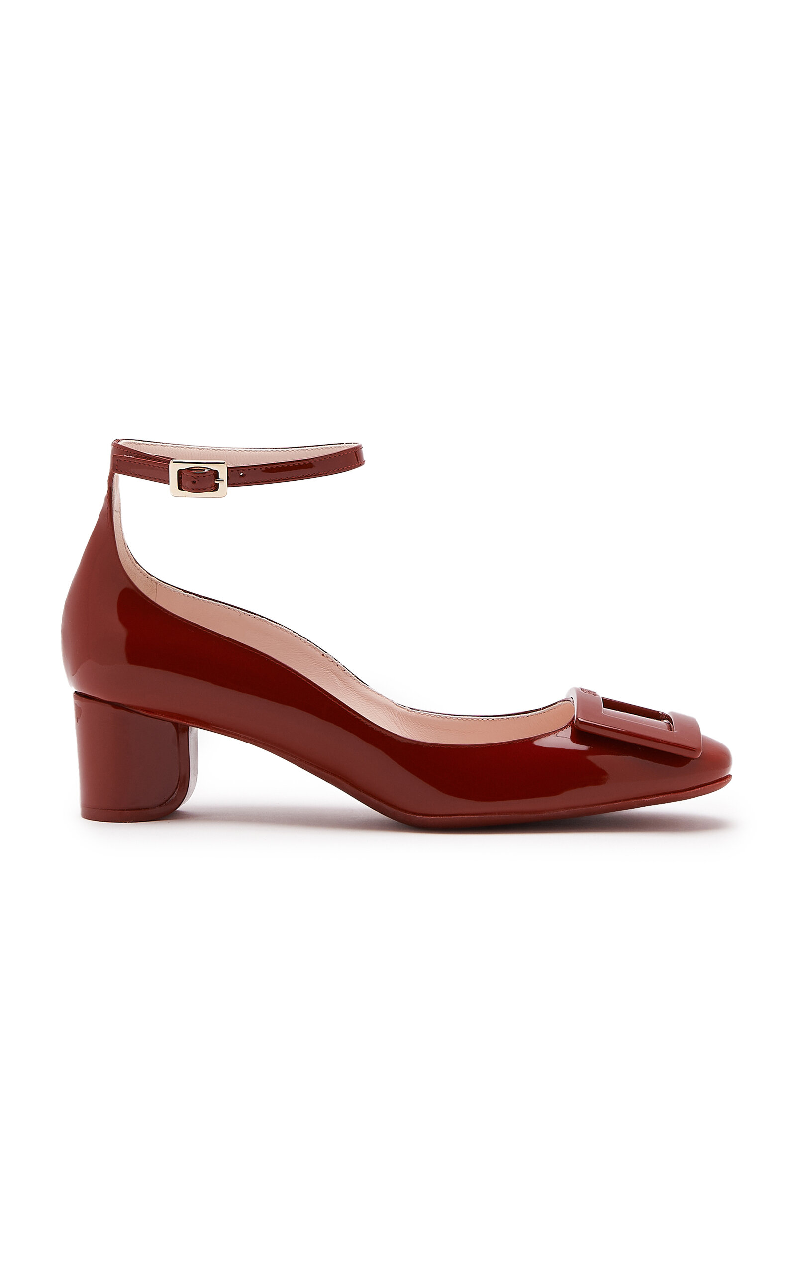 Roger Vivier Roundy Lacquered Ankle Strap Dec 45 Pumps In Red