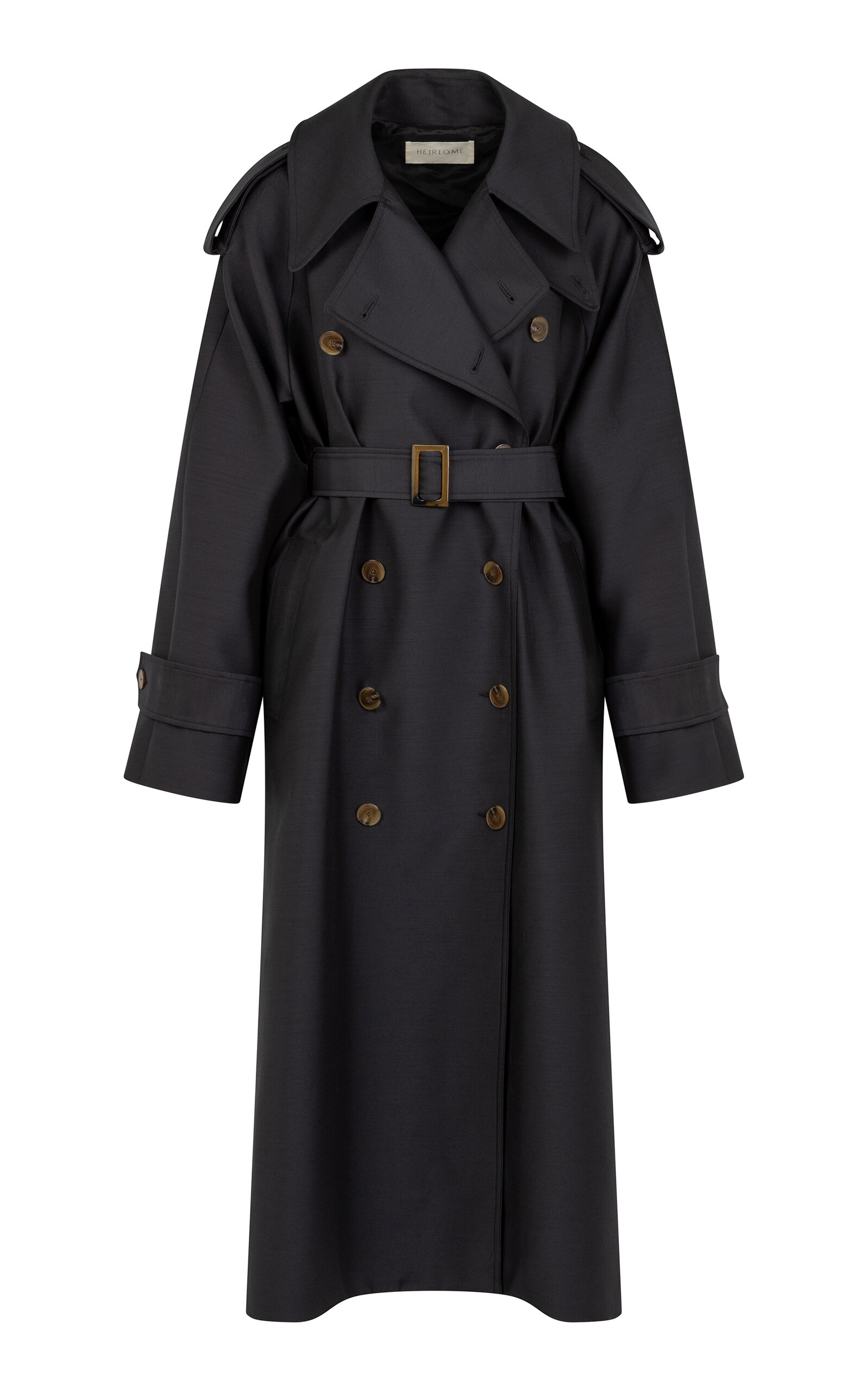 Heirlome Micaela Deconstructed Wool-Silk Trench Coat - Black