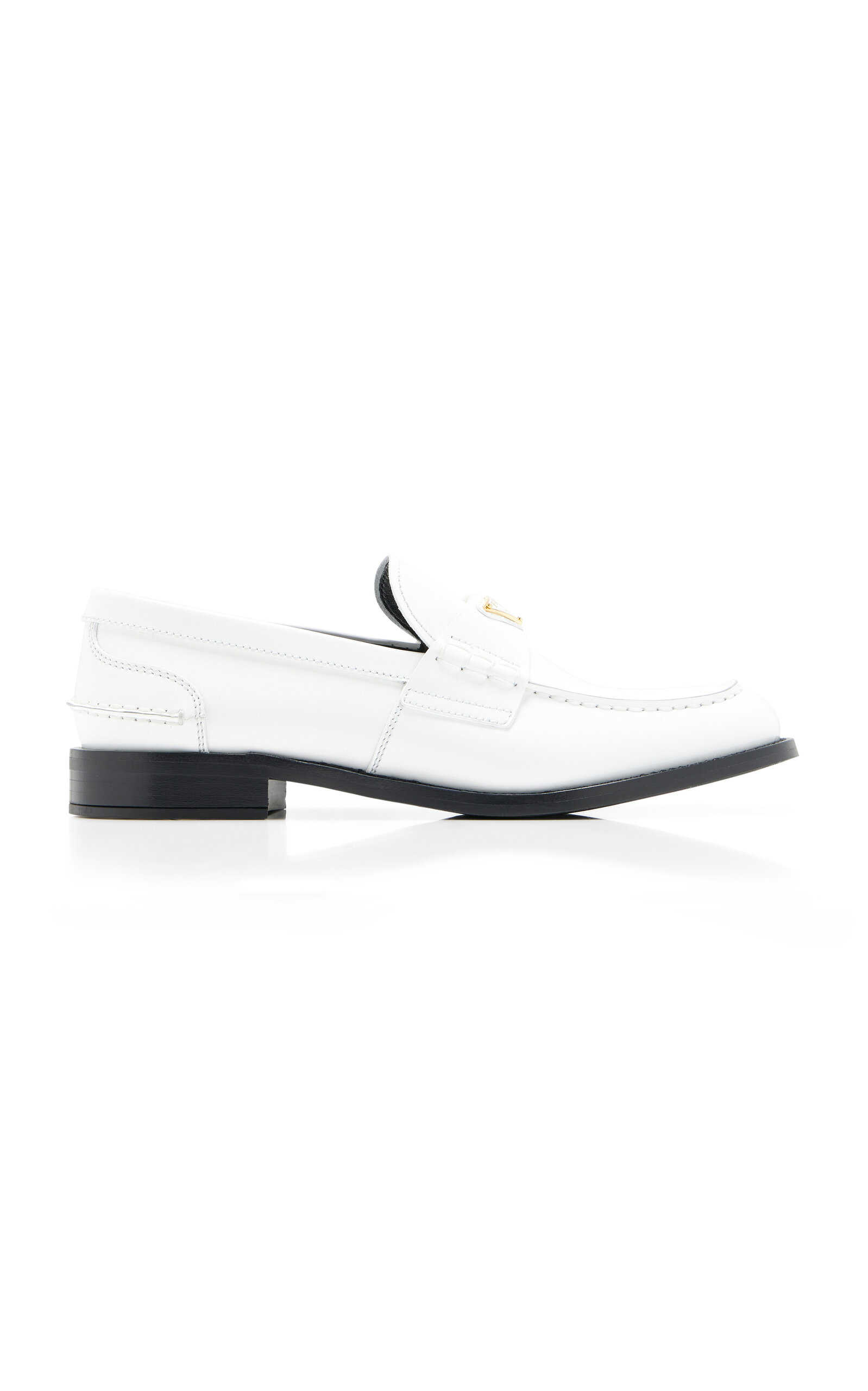 Prada Triangle Logo Brushed Leather Loafers In White