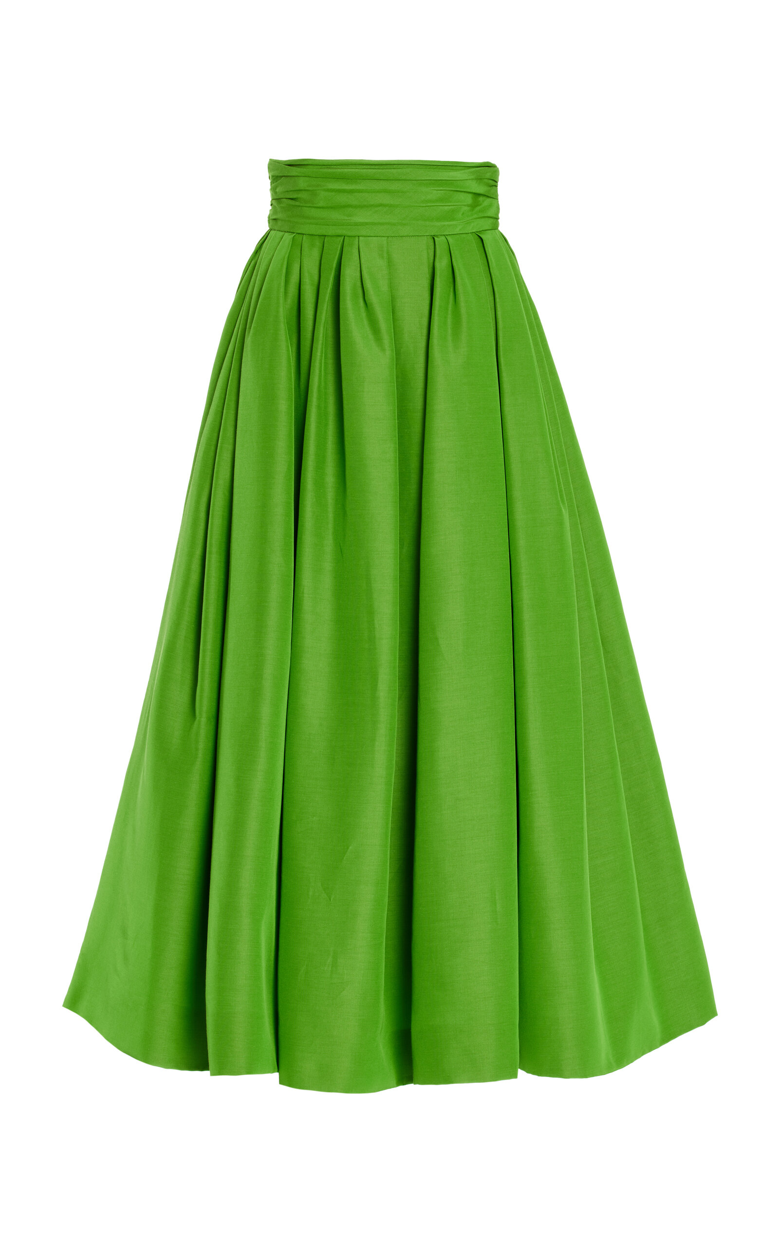Carolina Herrera Cummerbund-Waist Cotton-Blend Faille Midi Skirt - Green - Women's Clothing