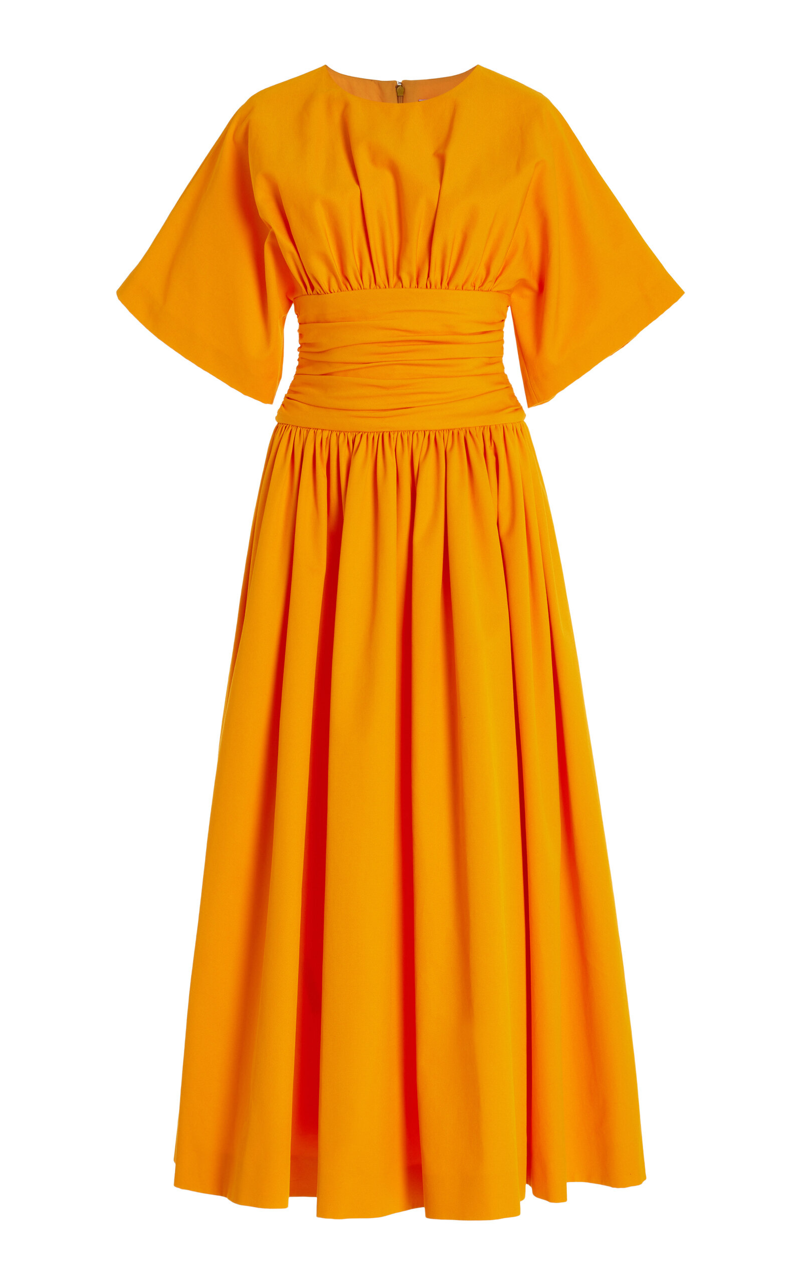 Carolina Herrera Ruched Cotton Poplin Midi Dress