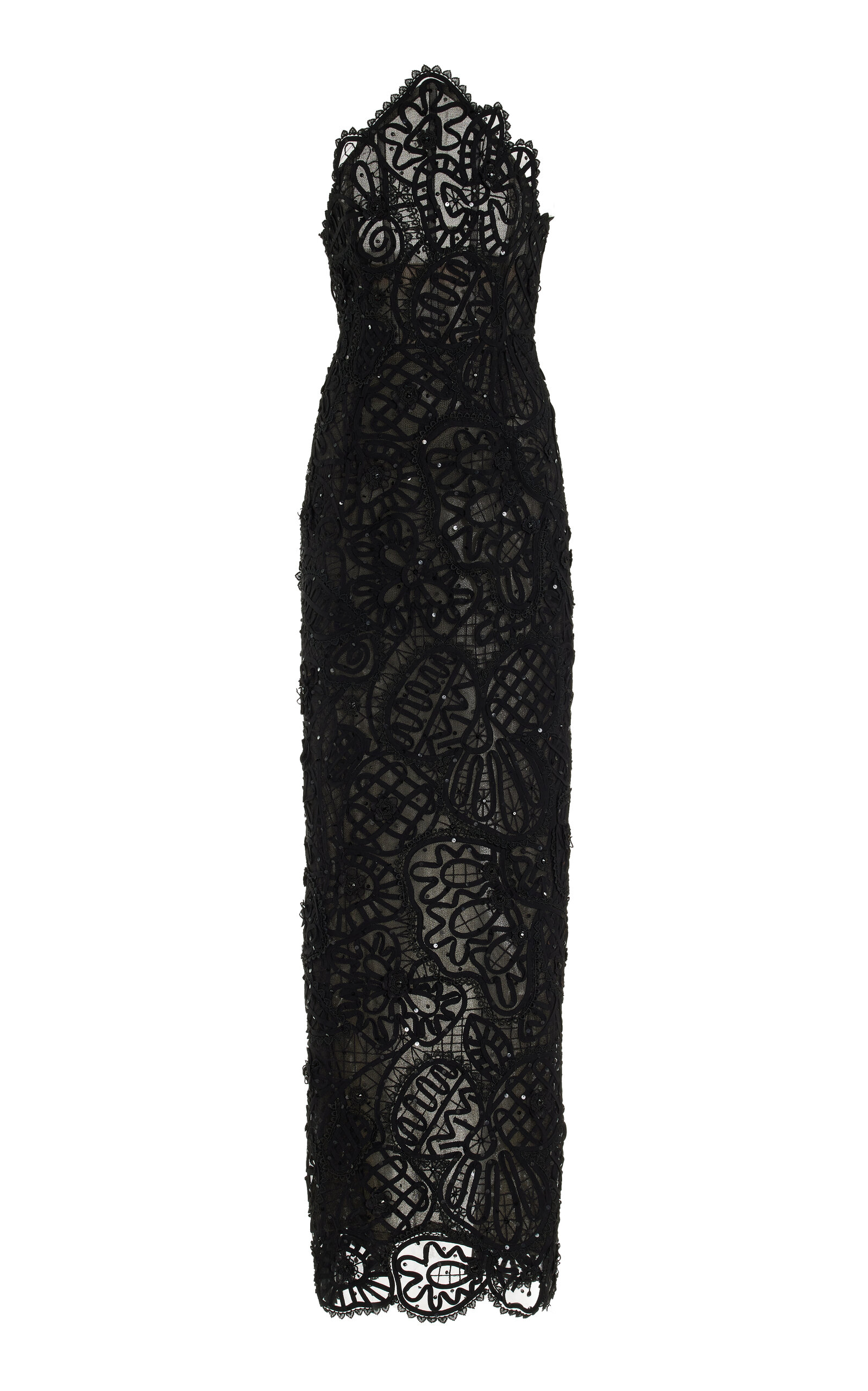 Carolina Herrera Embroidered Curved-Neck Dress - Black