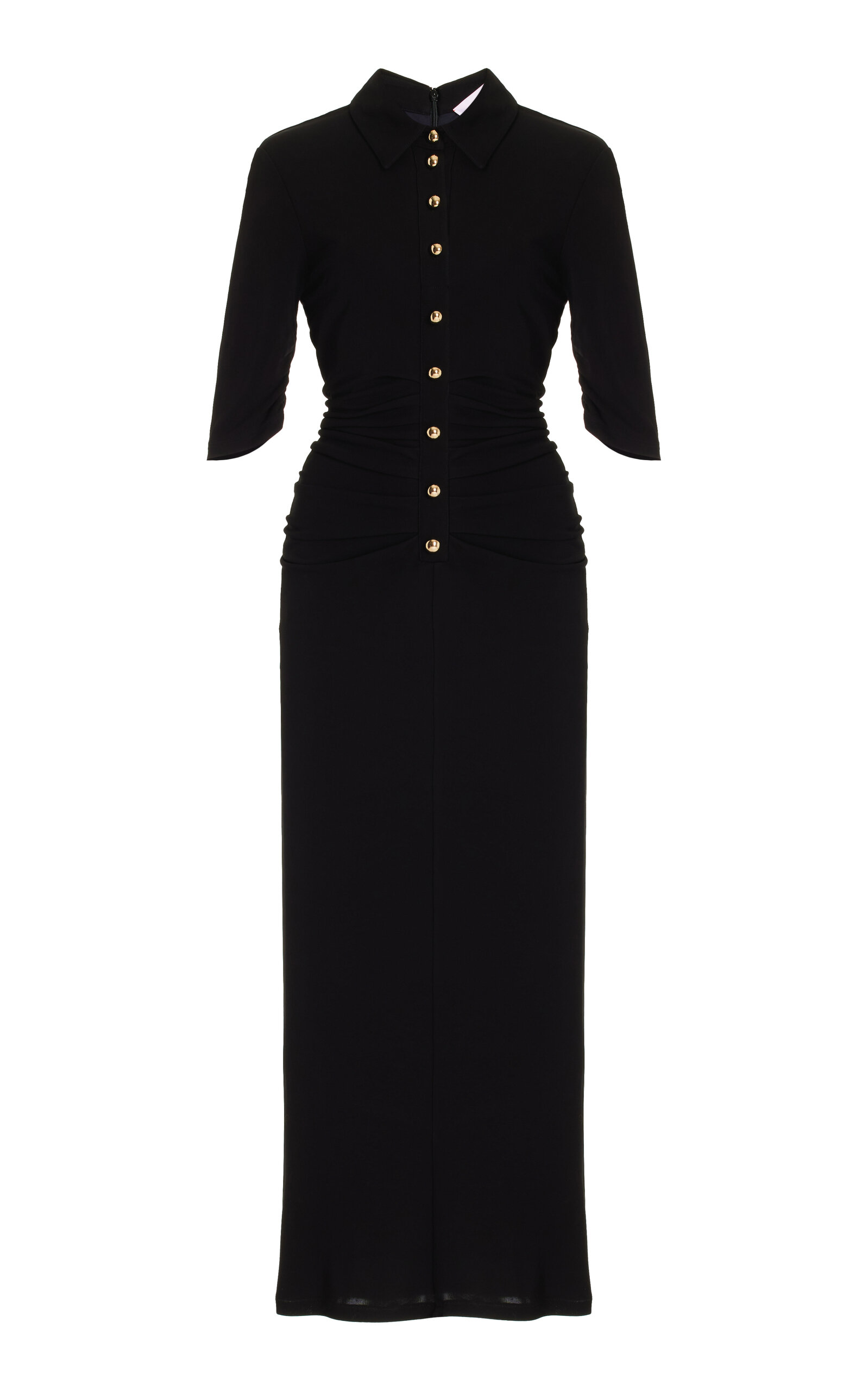 Carolina Herrera Buttoned Ruched Jersey Midi Dress In Black