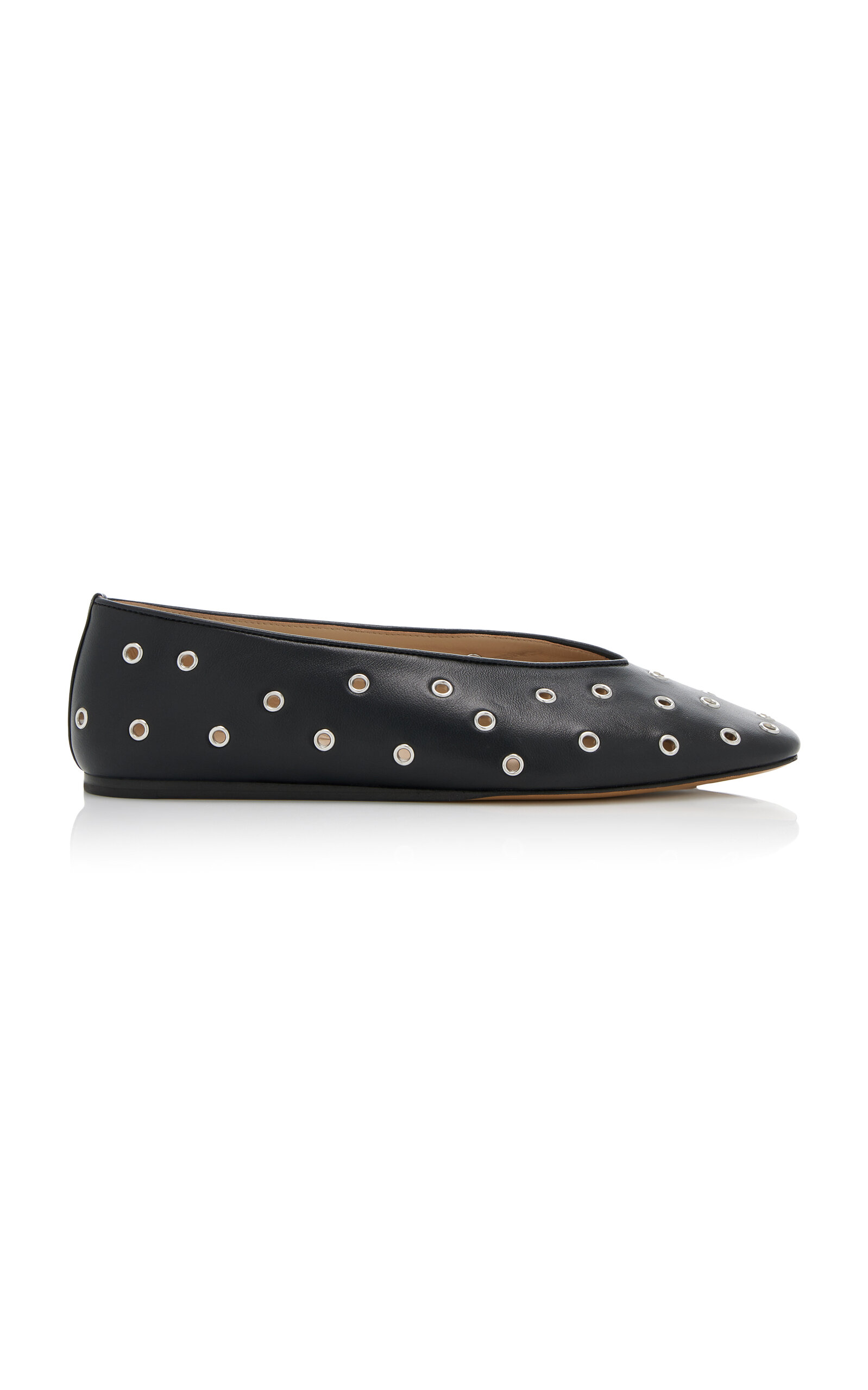 Shop Le Monde Beryl Regency Eyelet-studded Leather Ballet Flats In Black