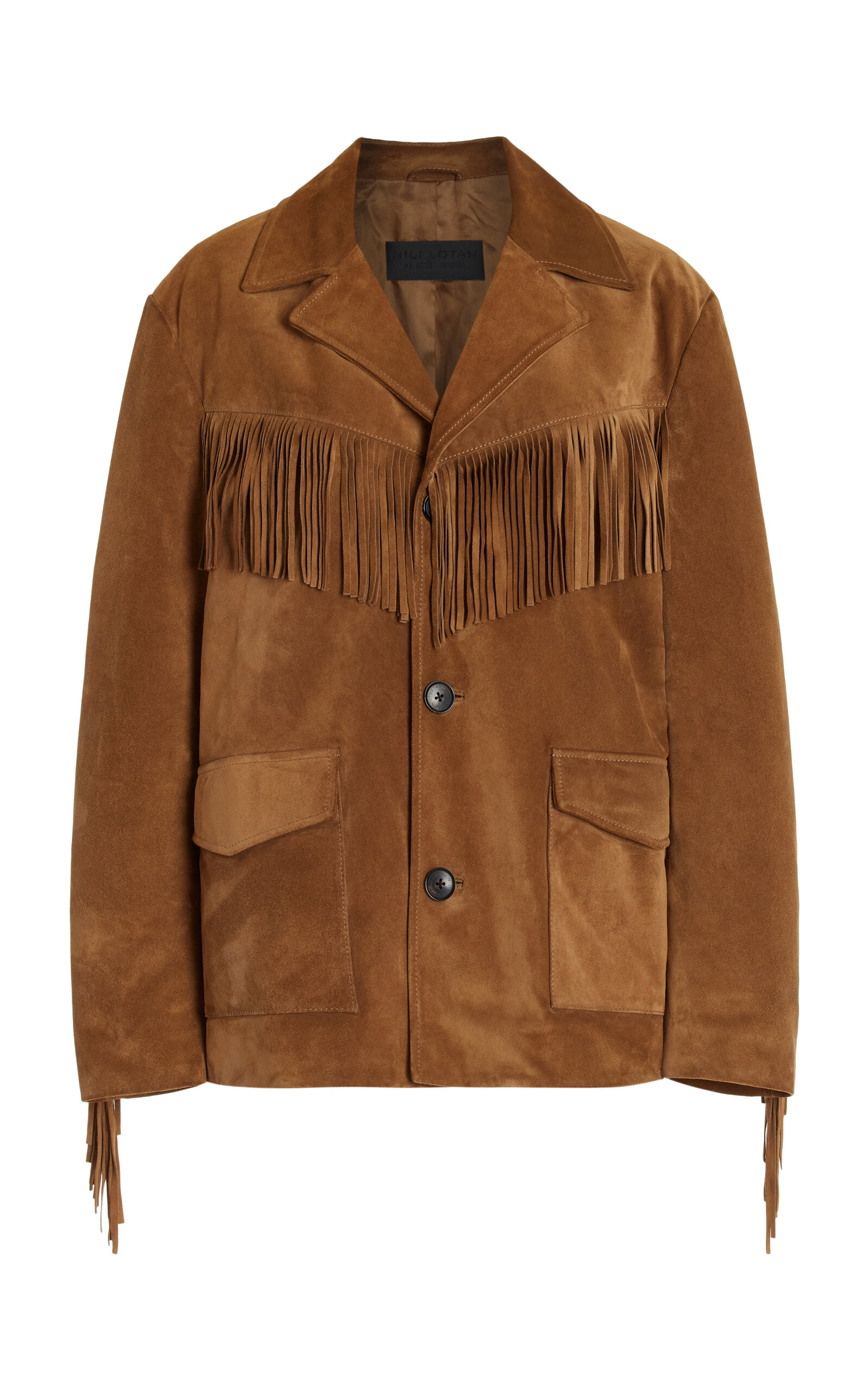 Shop Nili Lotan Maelle Fringed Suede Jacket In Brown