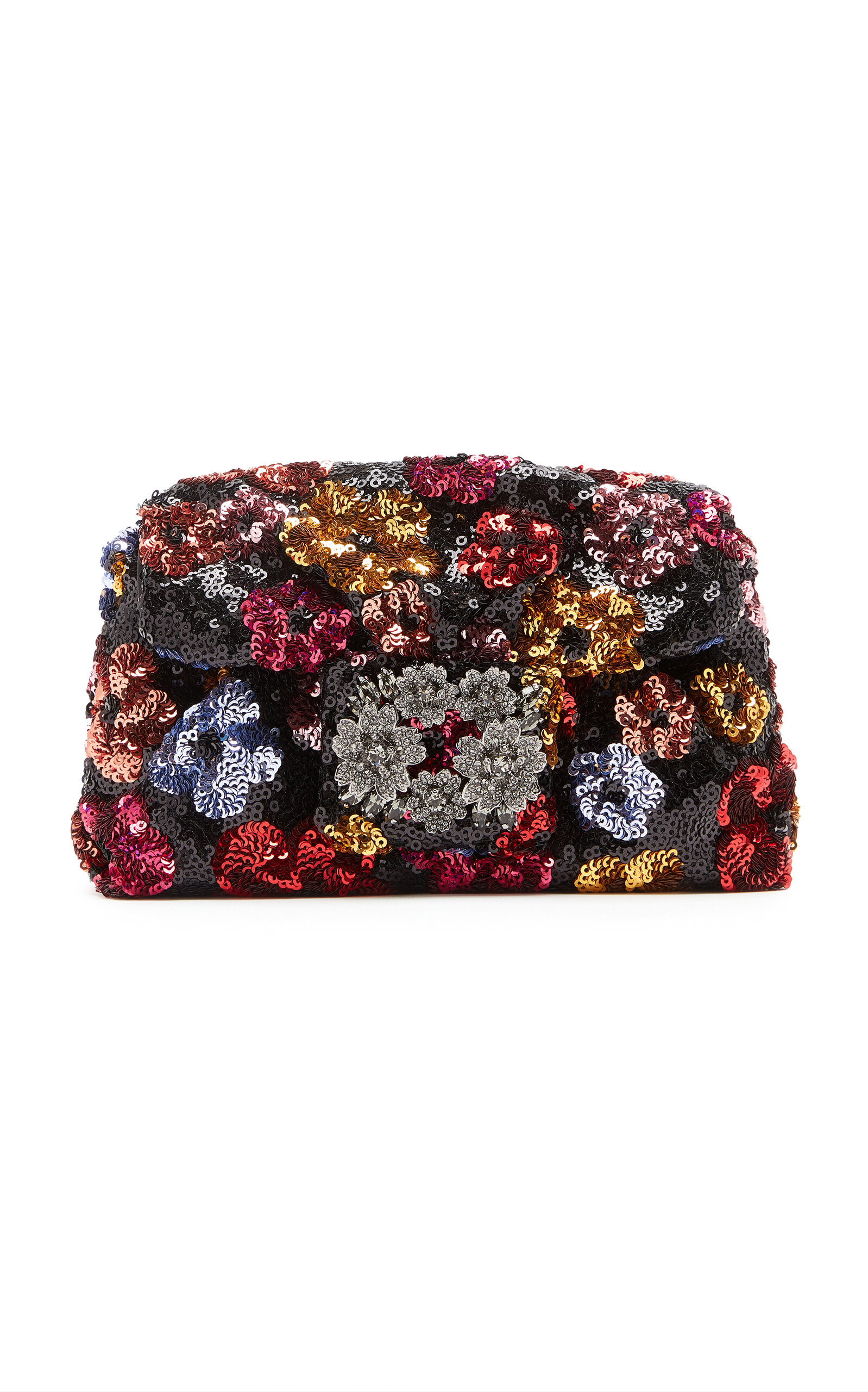 Roger Vivier Dark Bouquet Sequin-Embellished Satin Clutch - Multi - OS