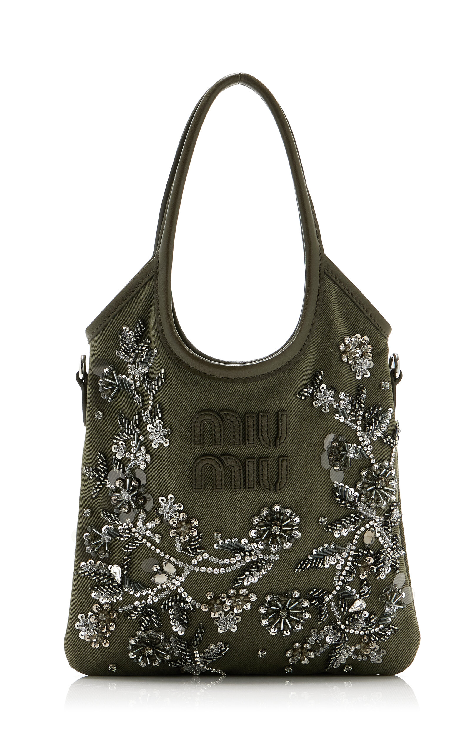 Miu Miu Ivy Embroidered Gabardine Tote Bag - Green - OS