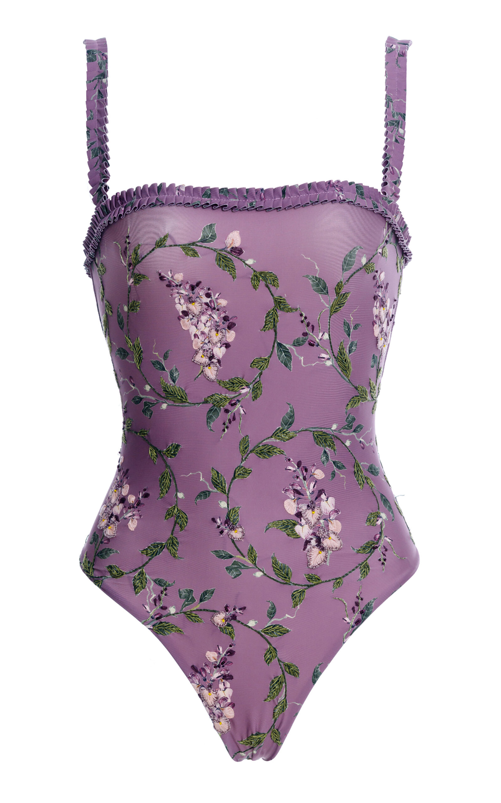 Agua By Agua Bendita Limon Floral Linen One-piece Bathing Suit In Purple