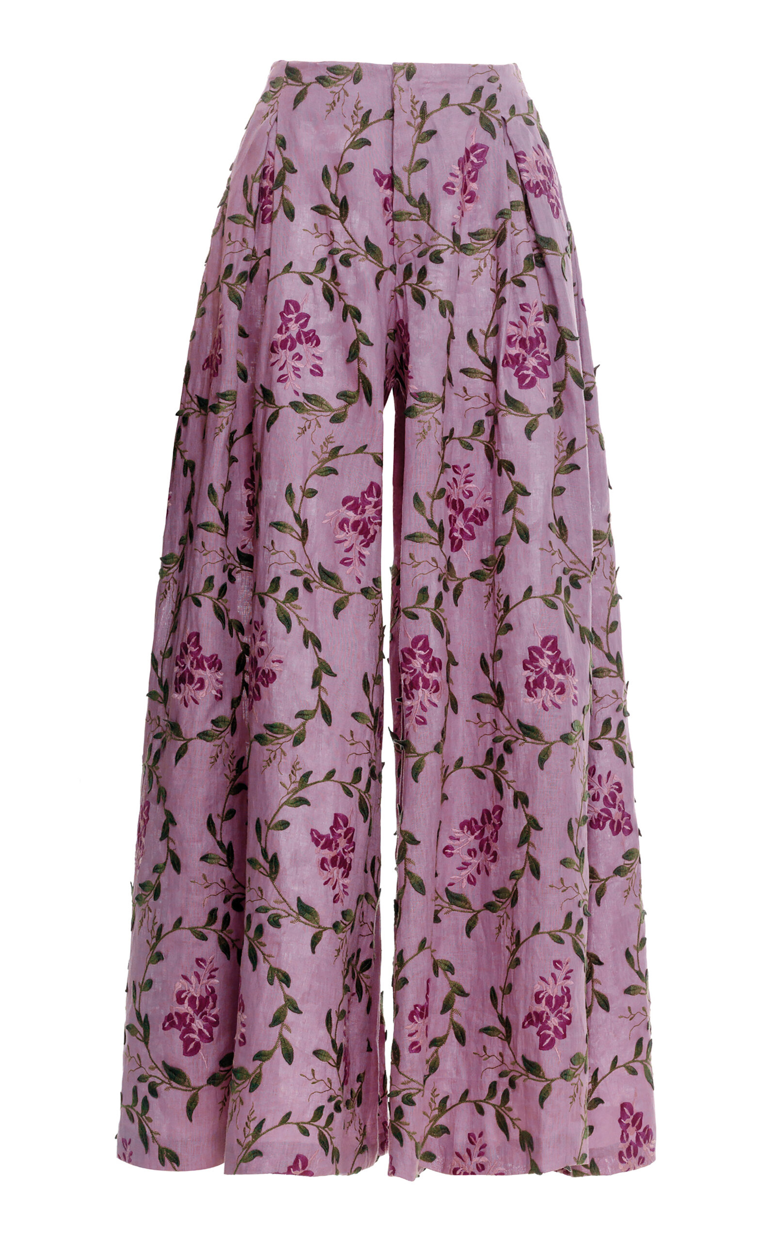 Agua by Agua Bendita Marea Floral Linen Wide-Leg Pants - Purple
