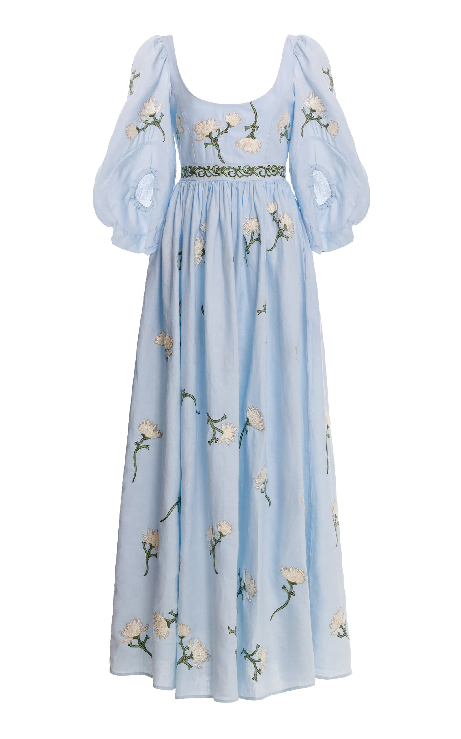 Agua By Agua Bendita Viviane Embroidered Linen Maxi Dress In Light Blue