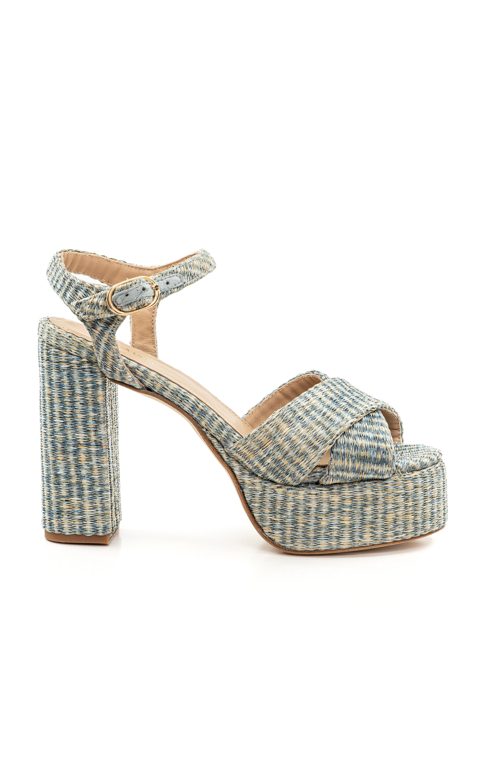 Andrea Gomez Bella Raffia Platform Sandals In Blue