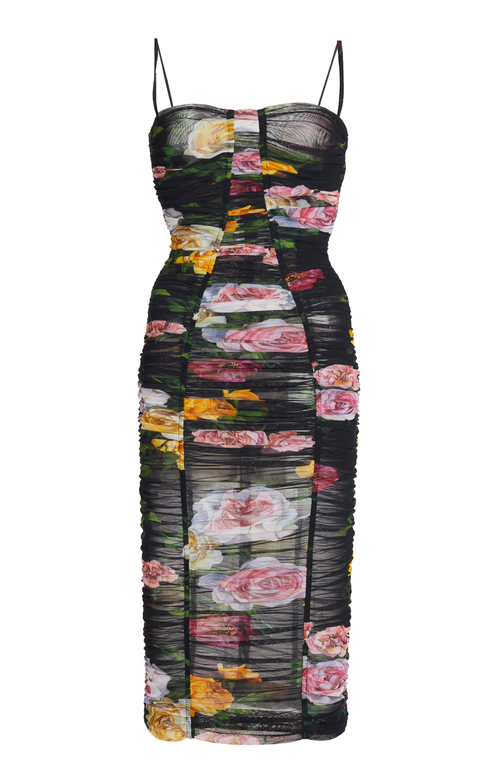 Dolce & Gabbana Ruched Floral Mesh Midi Dress - Floral