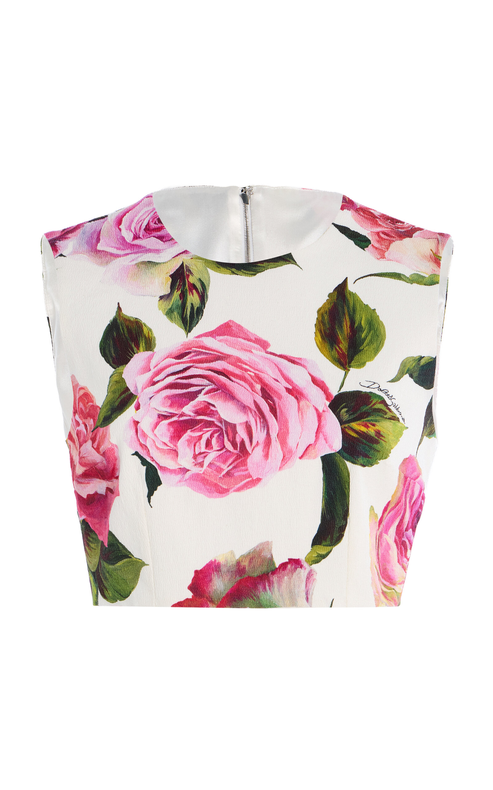 Dolce & Gabbana Rose-Print Cotton-Blend Crop Top - Pink