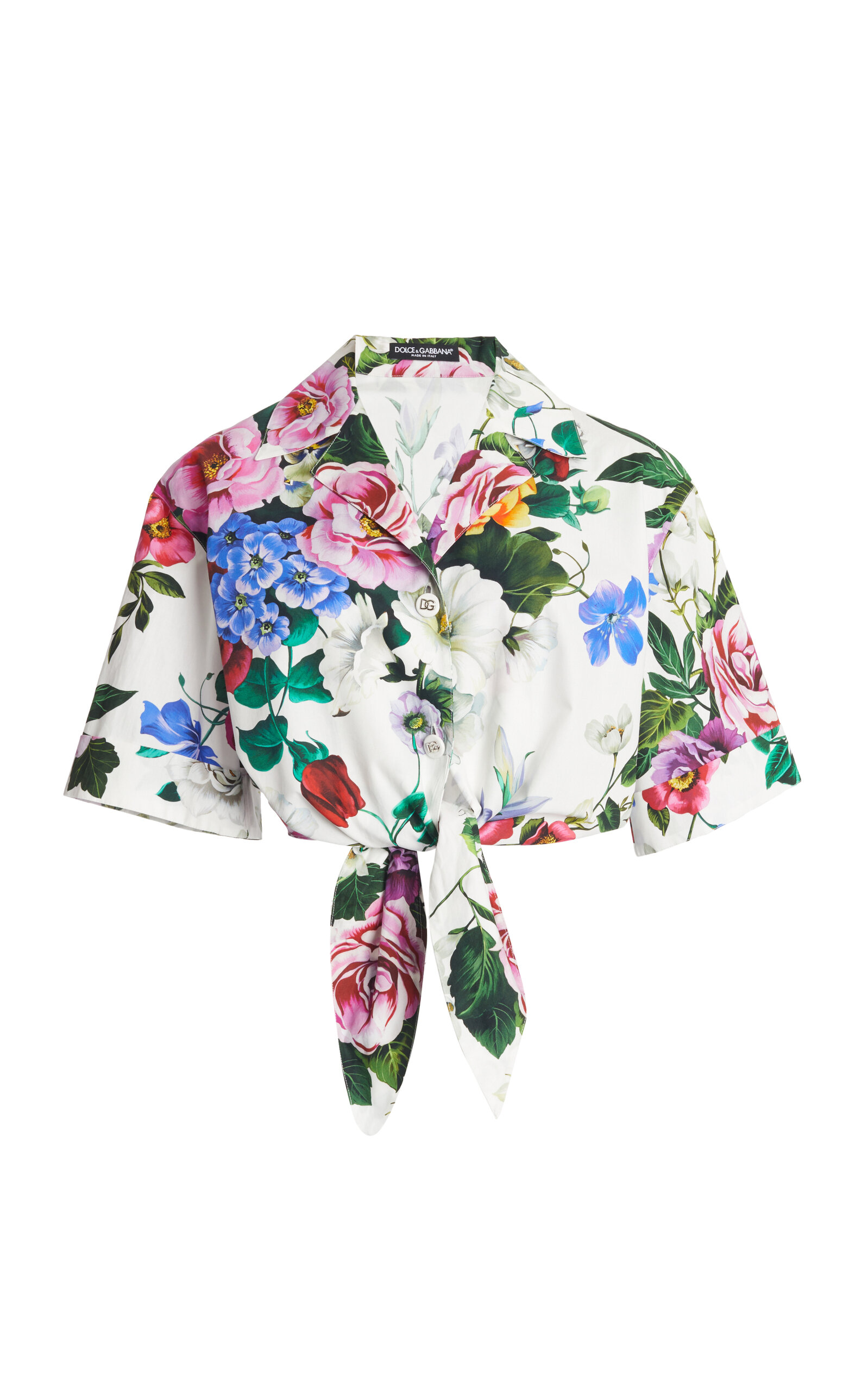 Dolce & Gabbana Multicolor Crop Shirt With All-over Floral Motif And Logo Lettering Detail On The Front In Cotton Wo In Floral