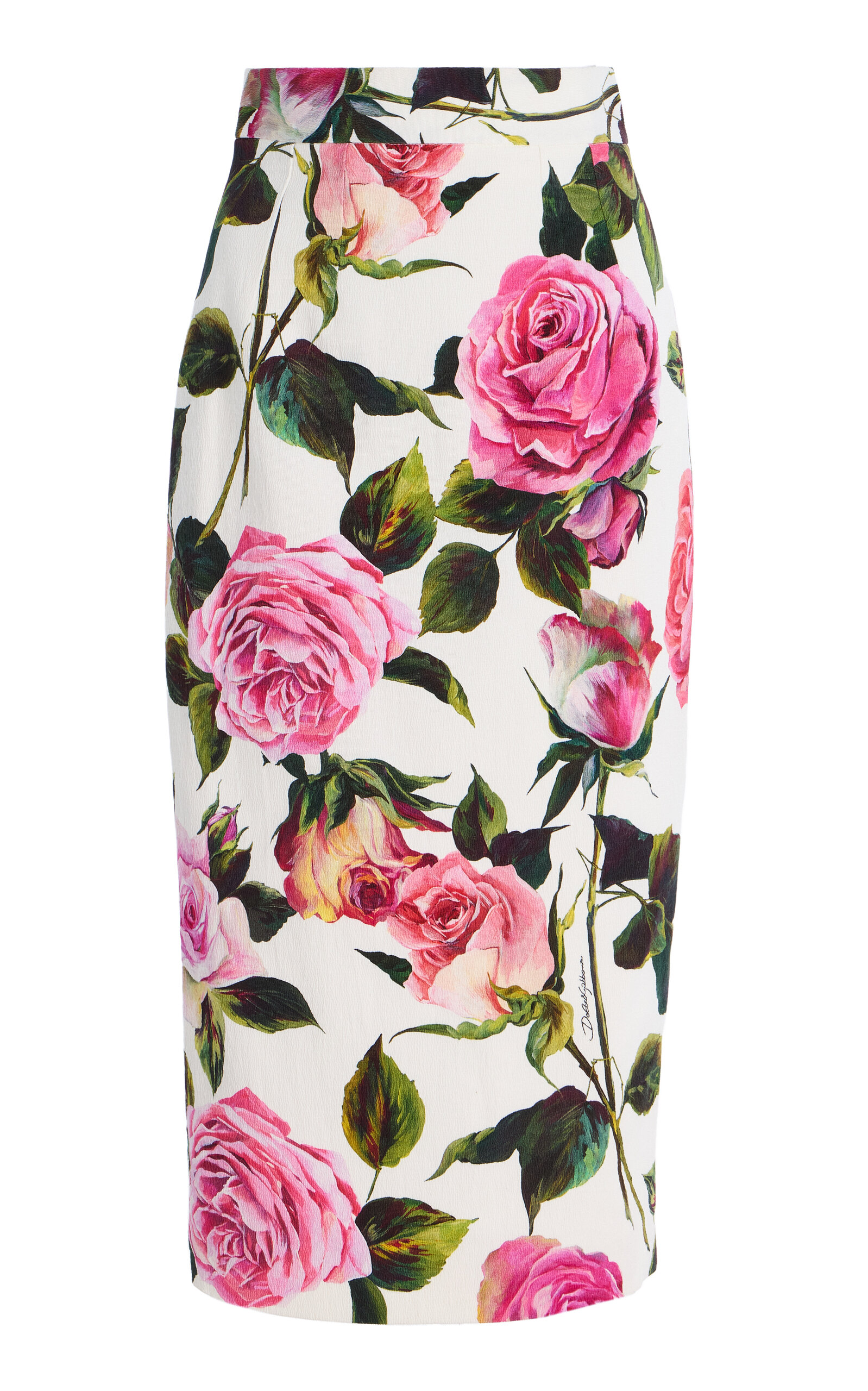 DOLCE & GABBANA ROSE-PRINT COTTON-BLEND MIDI SKIRT