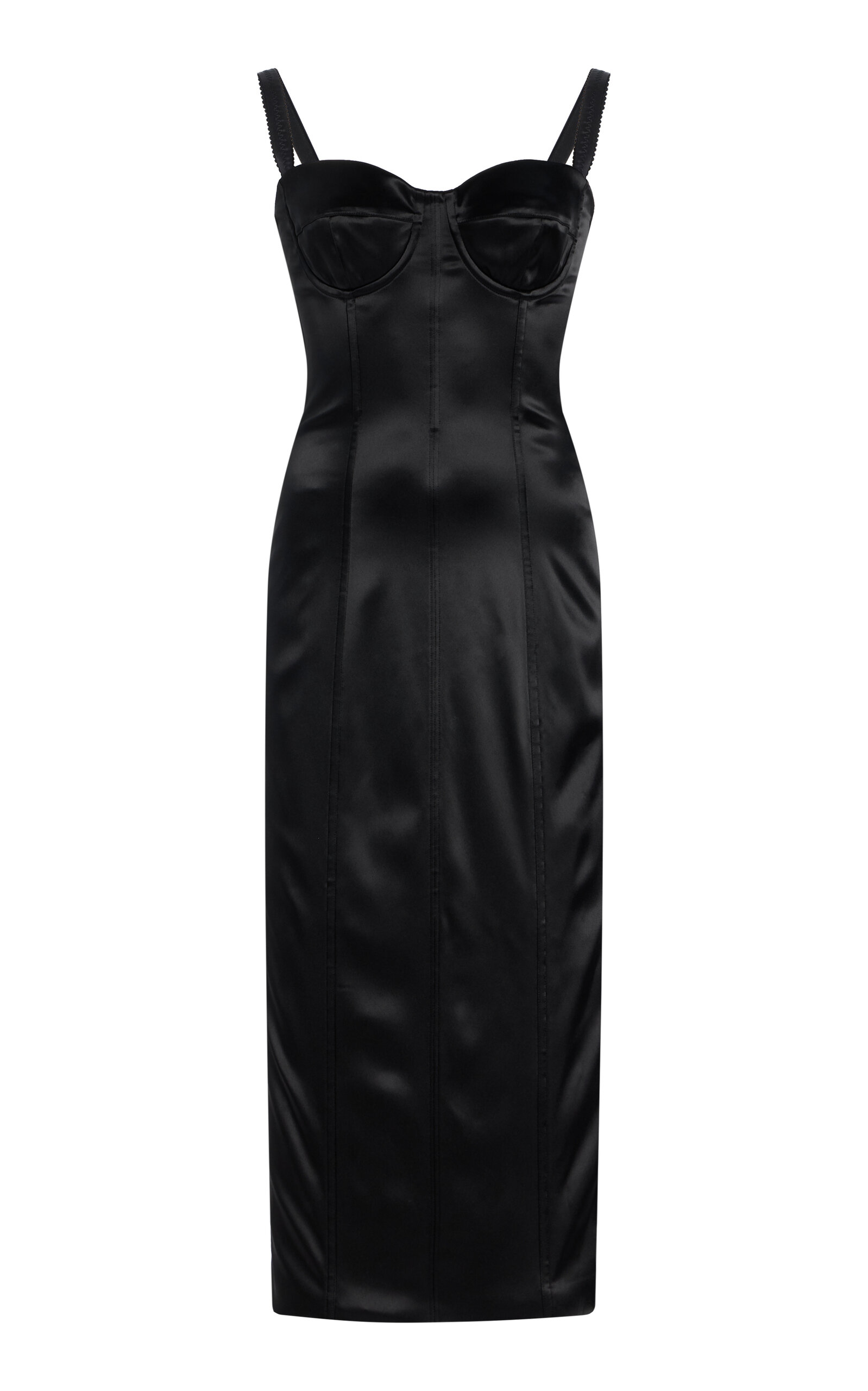 Dolce & Gabbana Corseted Satin-stretch Midi Dress In Black