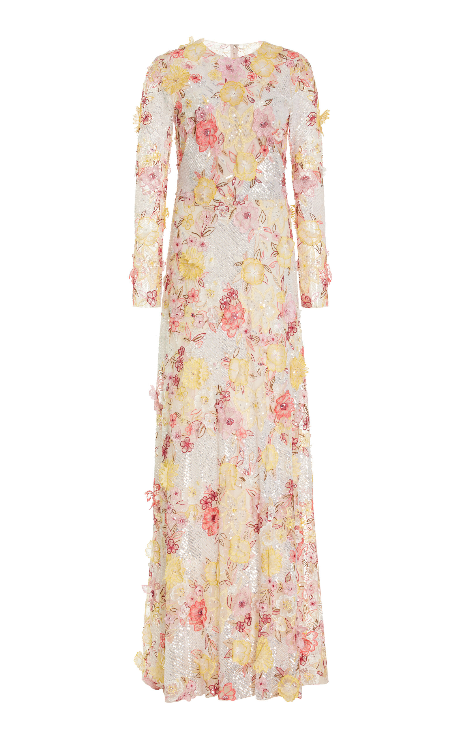 Monique Lhuillier 3D Embroidered Floral Gown - Floral
