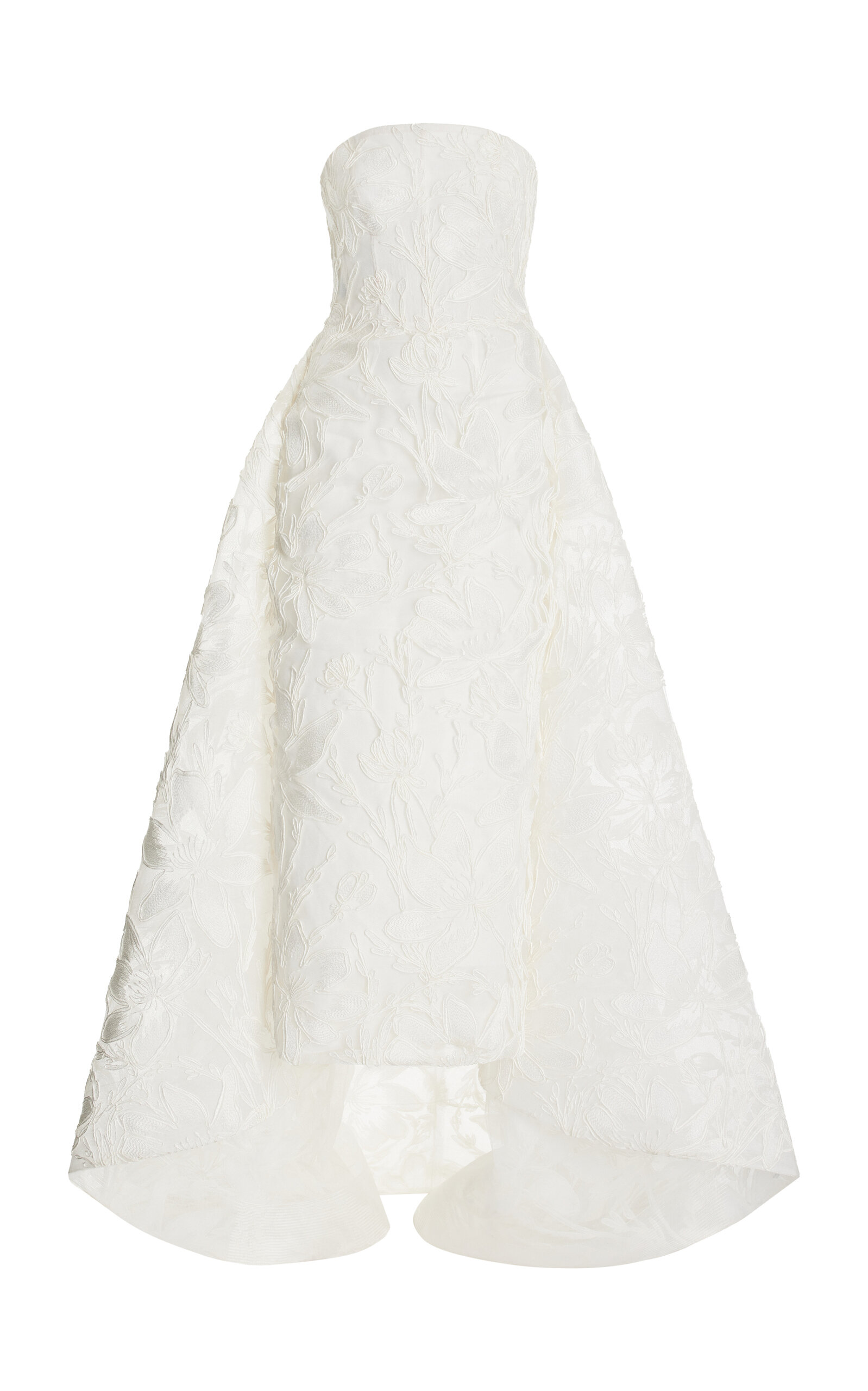 Monique Lhuillier Embroidered Tulle Tea Length Column Gown In White