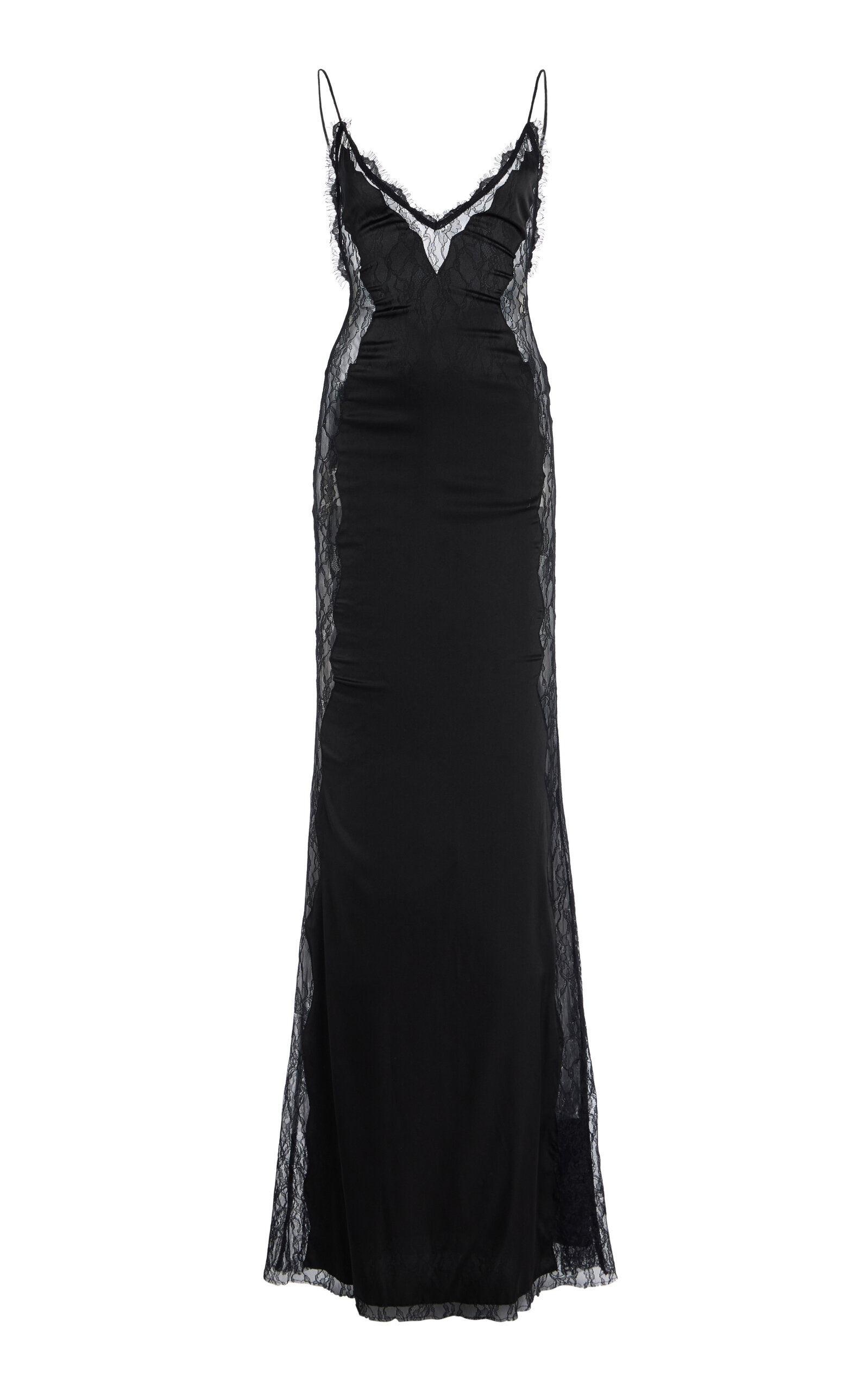 The New Arrivals Ilkyaz Ozel Sofia Lace-Trimmed Satin Maxi Dress - Black