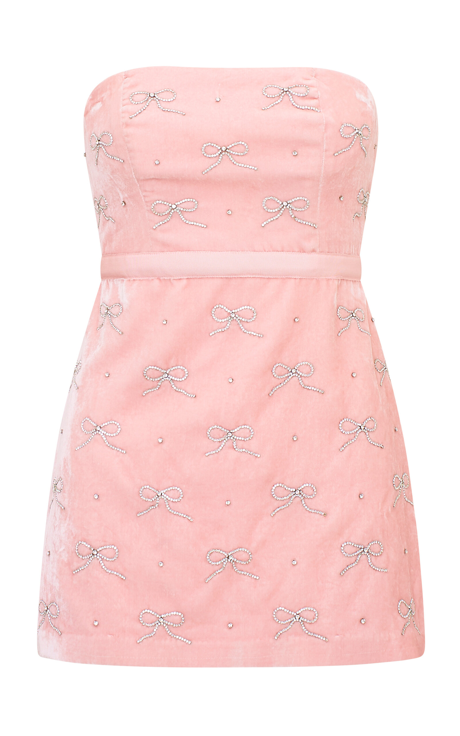 LoveShackFancy Rinwell Crystal-Embellished Velvet Mini Dress - Pink